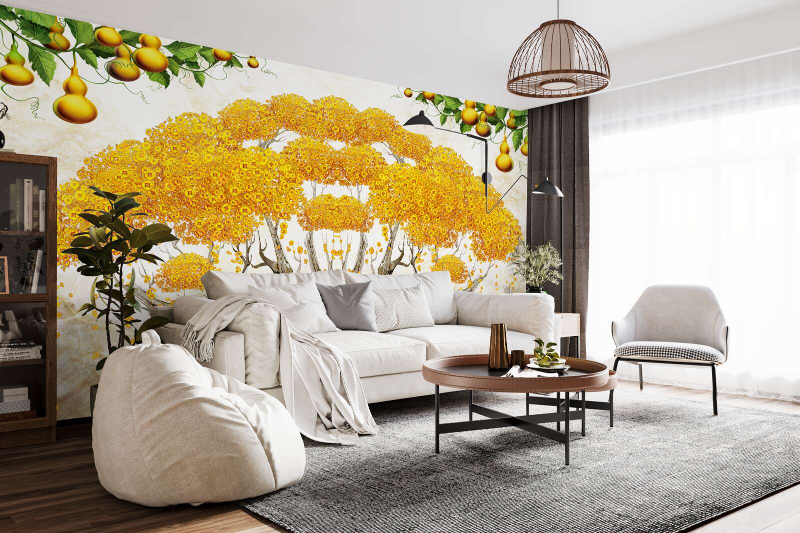 Fototapeta pri západe slnka strom so žltou korunou