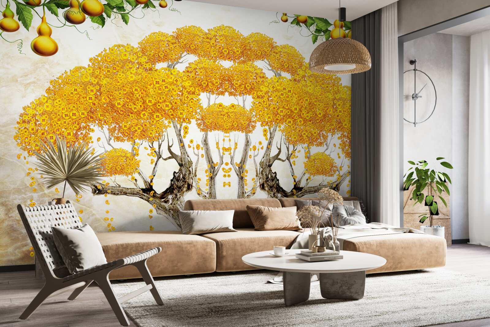 Fototapeta pri západe slnka strom so žltou korunou