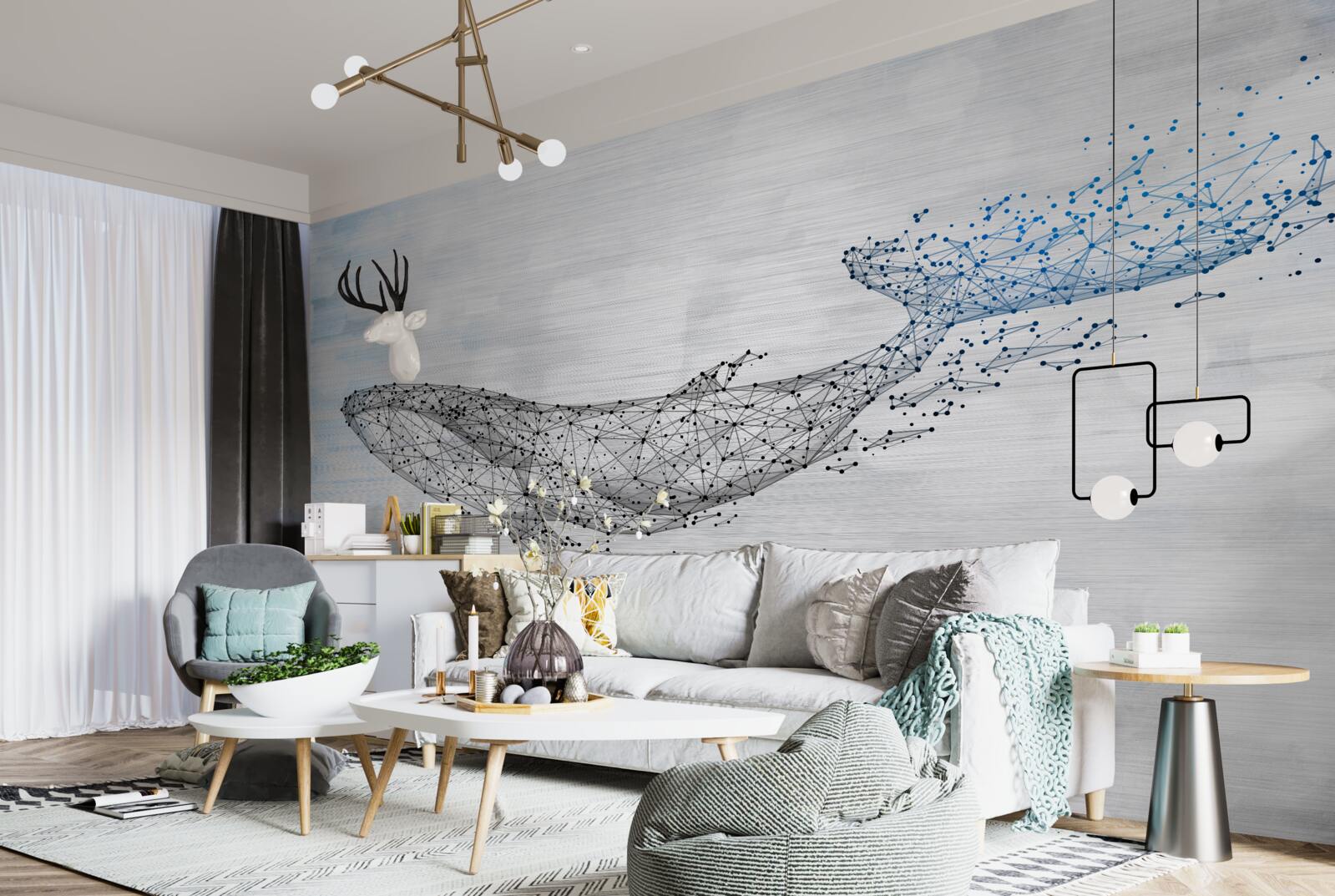 Fototapeta biela veľryba v abstrakcii metamorfóza