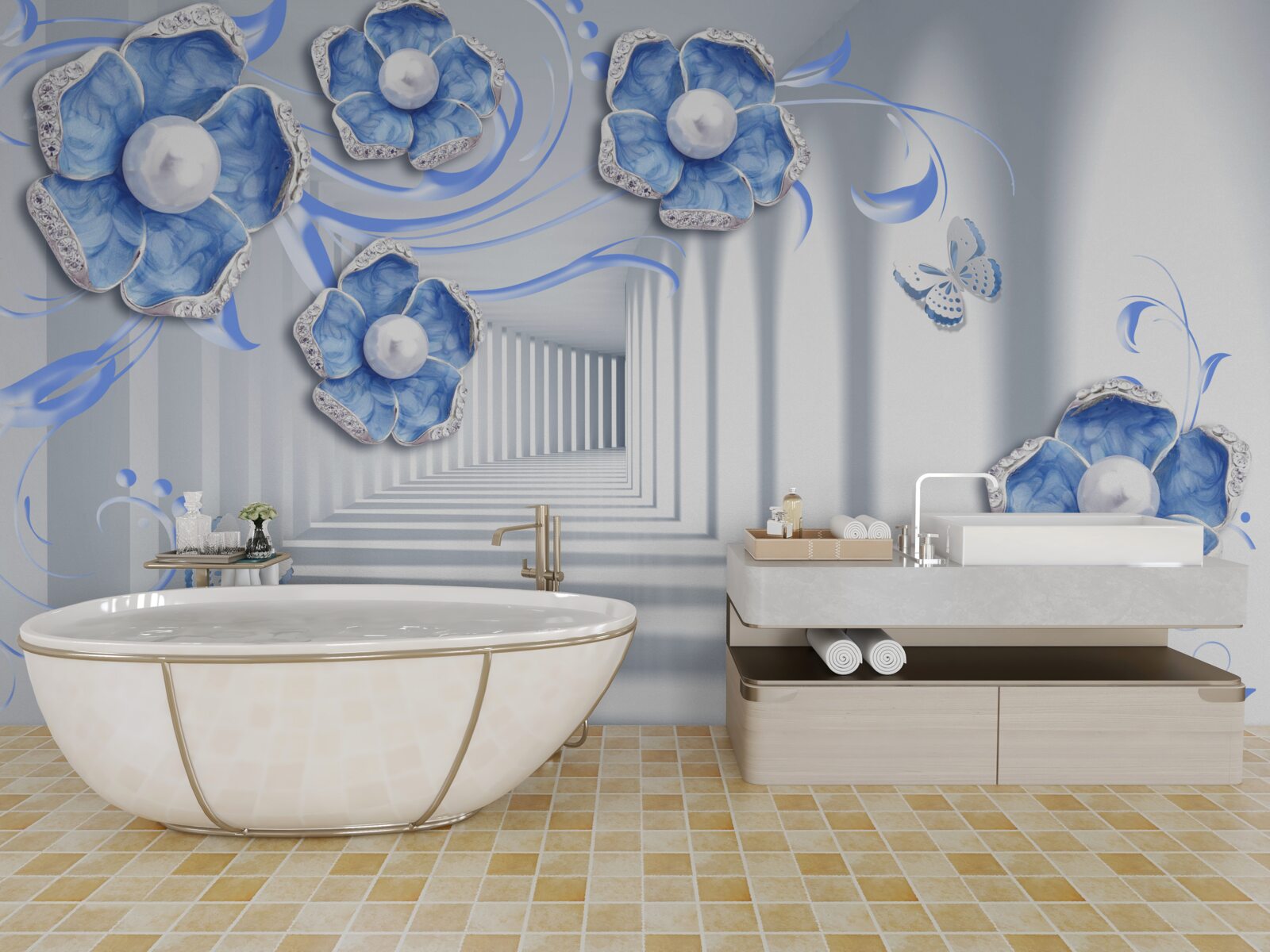 Fototapeta modrá flóra v uličke