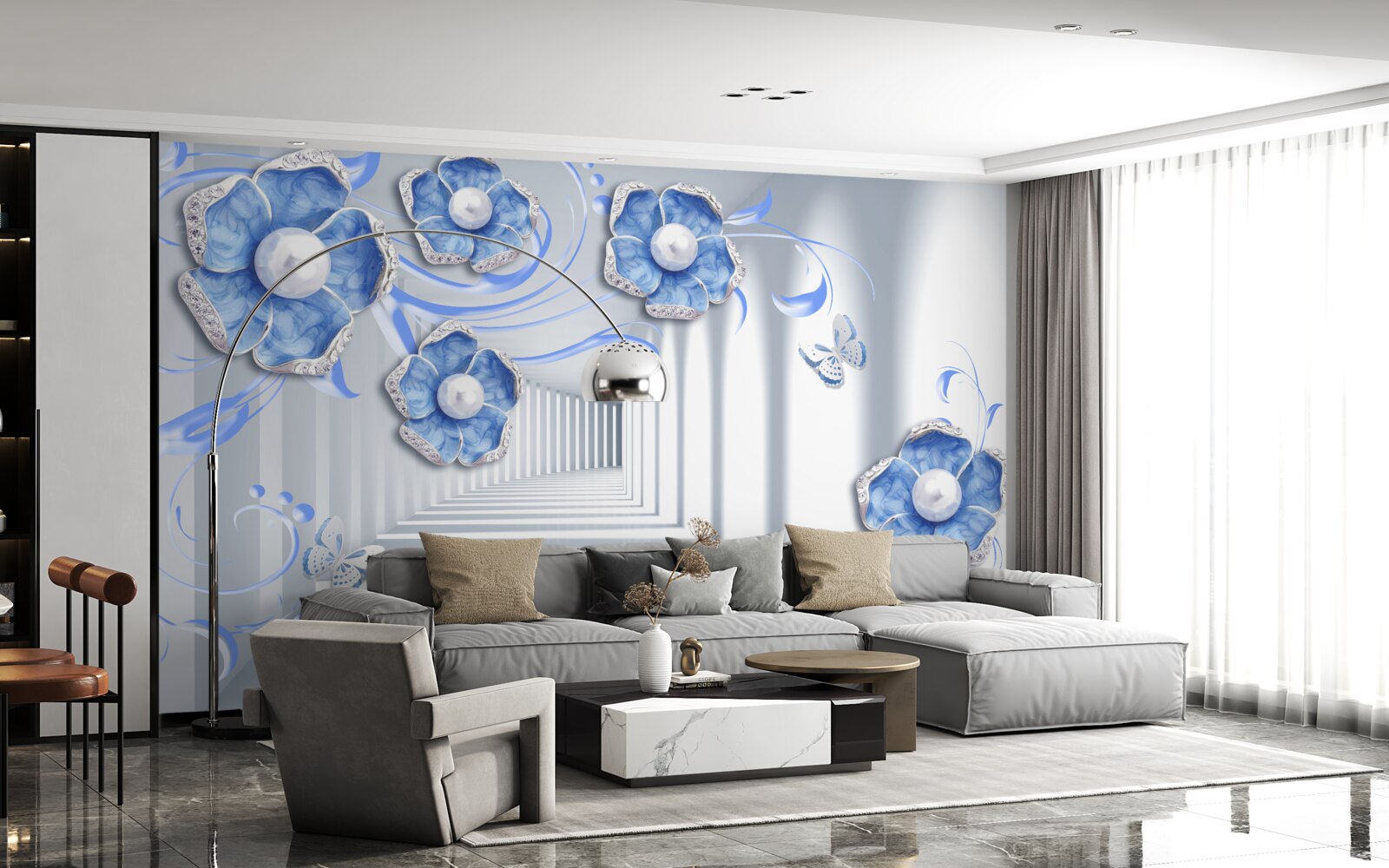 Fototapeta modrá flóra v uličke