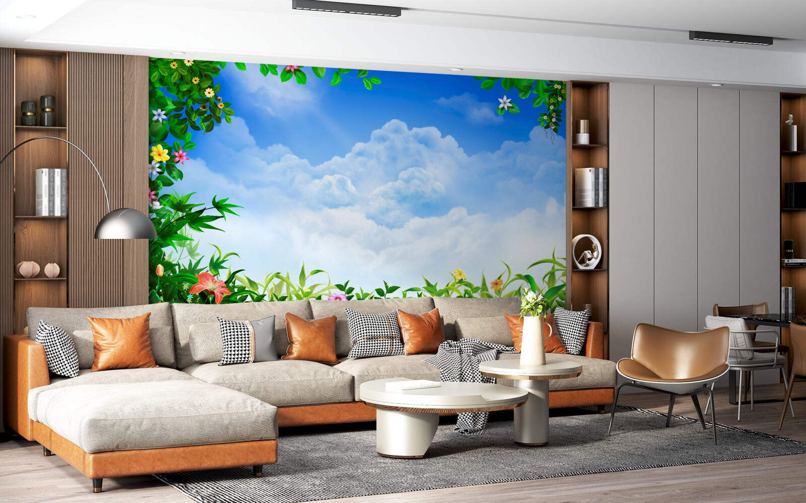 Fototapeta zelené listy sa trblietajú pod modrými mrakmi