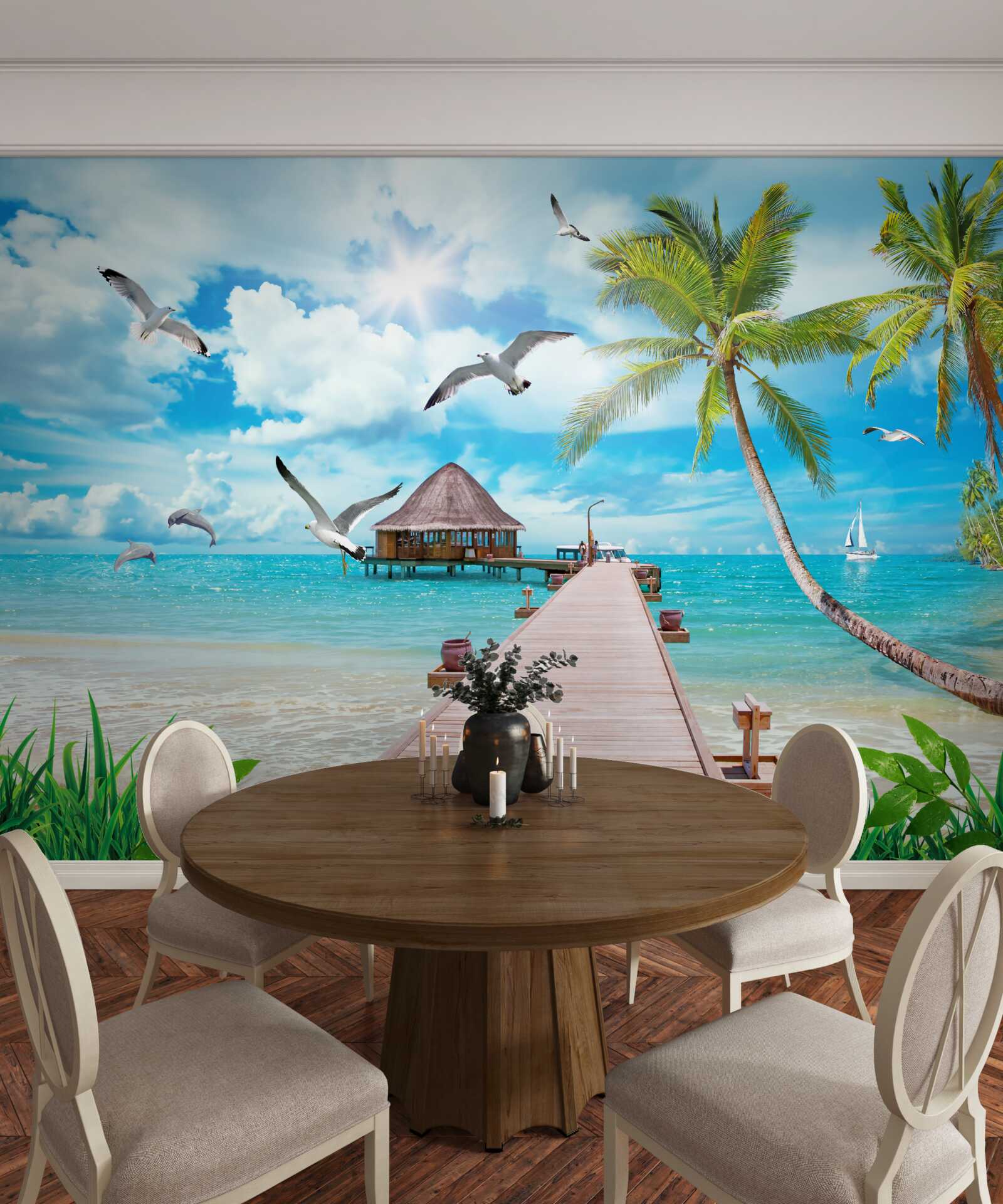 Fototapeta čajok a móla pri mori