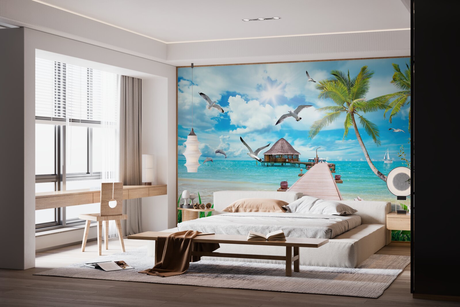 Fototapeta čajok a móla pri mori