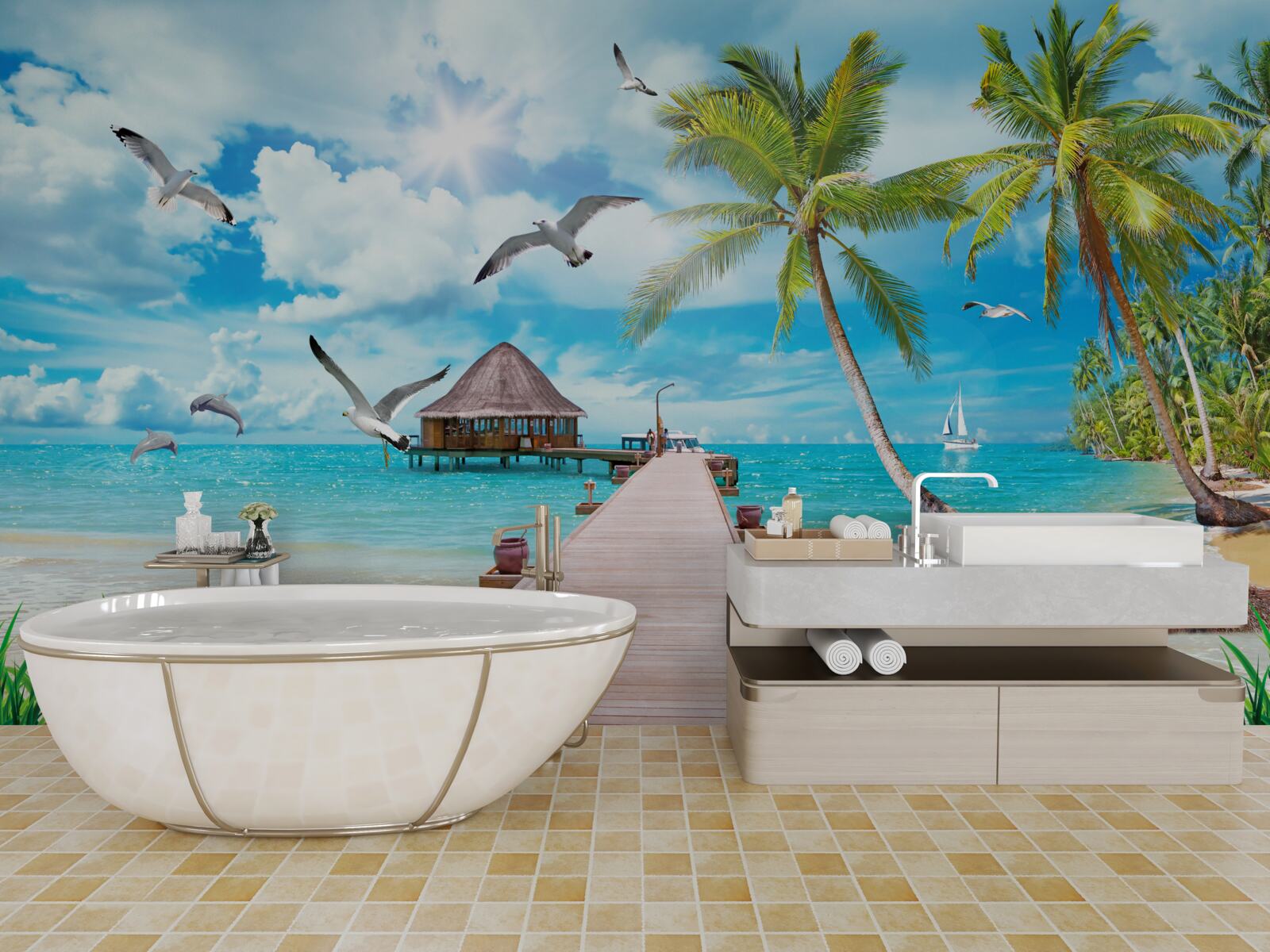 Fototapeta čajok a móla pri mori