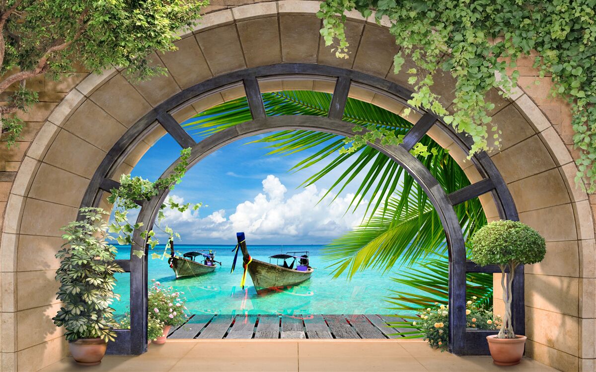 Fototapeta strešné okno s panorámou modrej vody mora