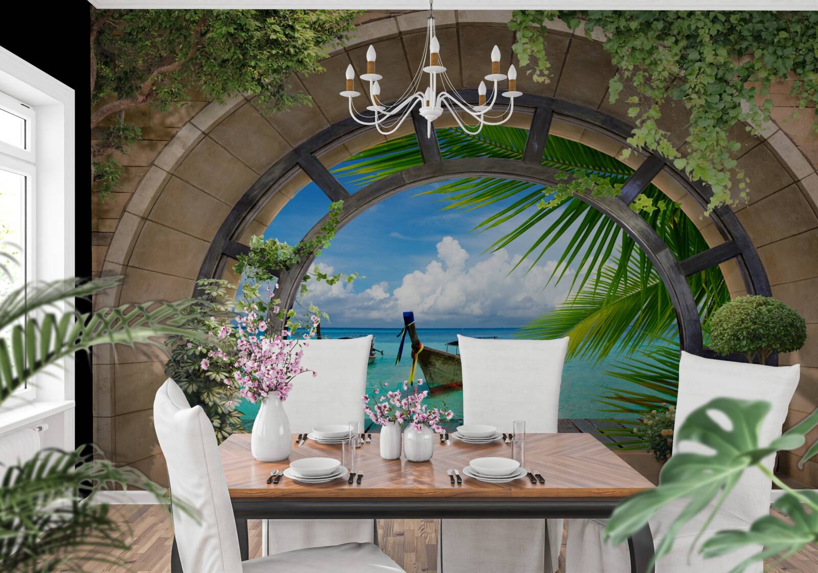 Fototapeta strešné okno s panorámou modrej vody mora