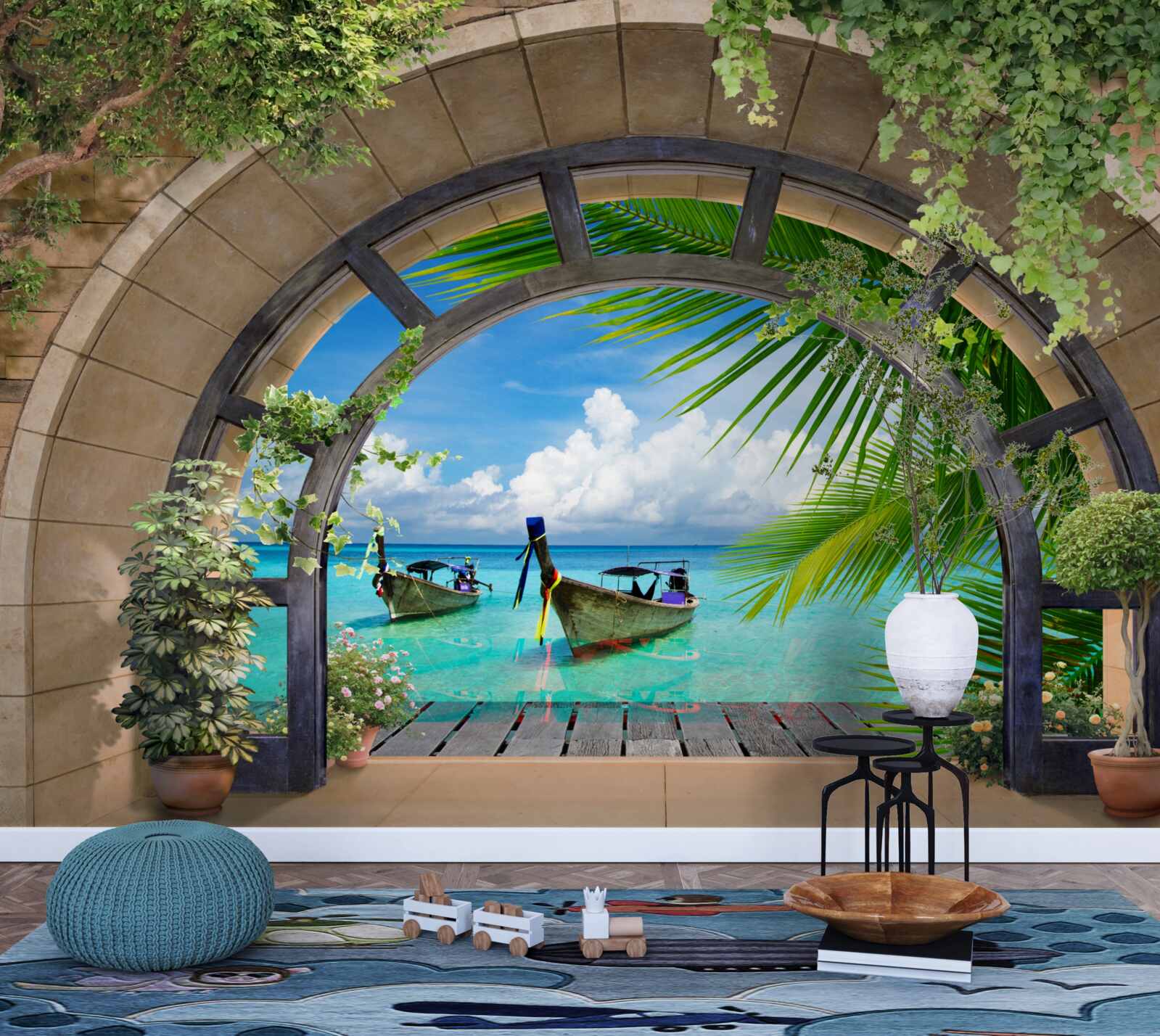 Fototapeta strešné okno s panorámou modrej vody mora