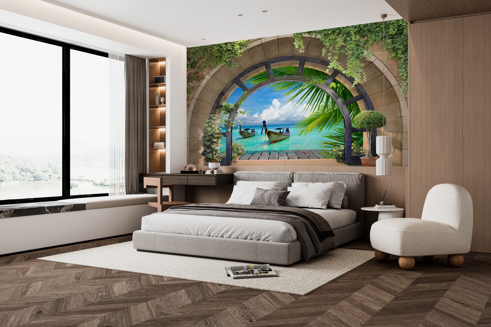 Fototapeta strešné okno s panorámou modrej vody mora