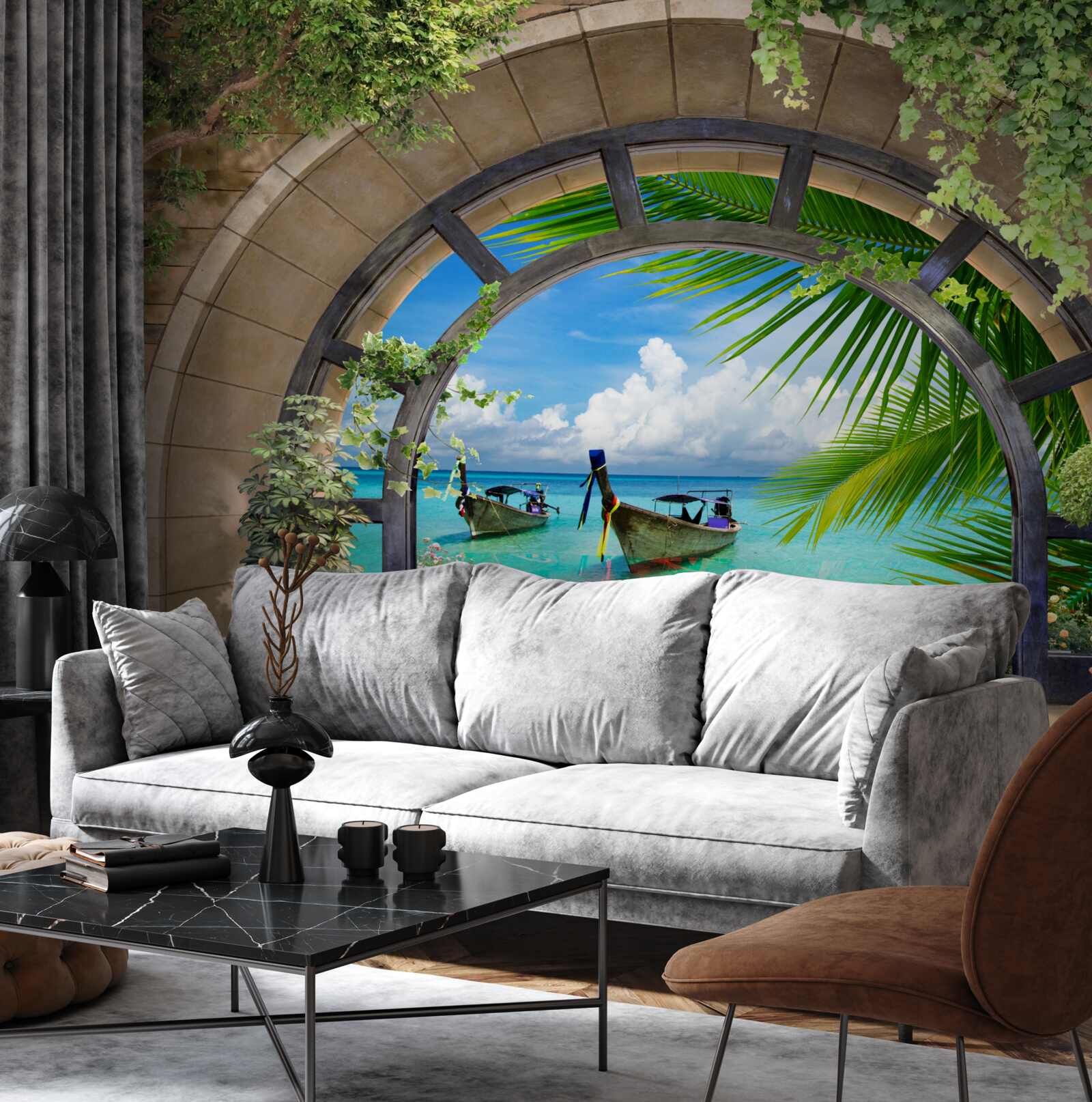 Fototapeta strešné okno s panorámou modrej vody mora