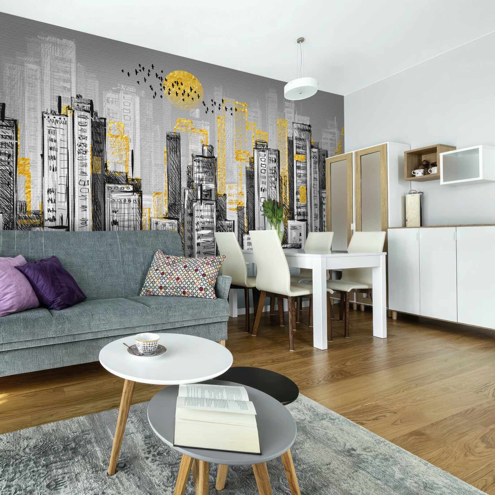 Fototapeta šedé mesto v žltom večernom svetle