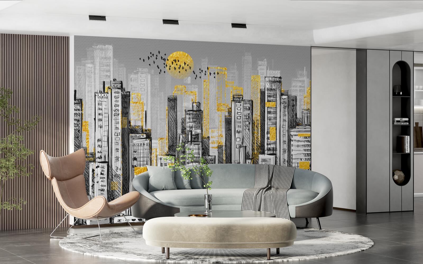 Fototapeta šedé mesto v žltom večernom svetle