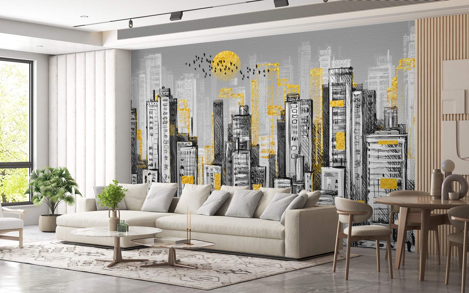 Fototapeta šedé mesto v žltom večernom svetle