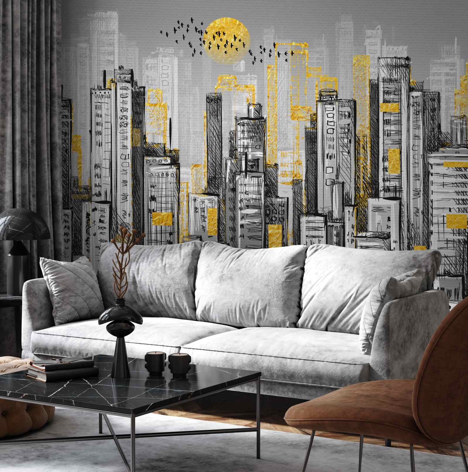 Fototapeta šedé mesto v žltom večernom svetle