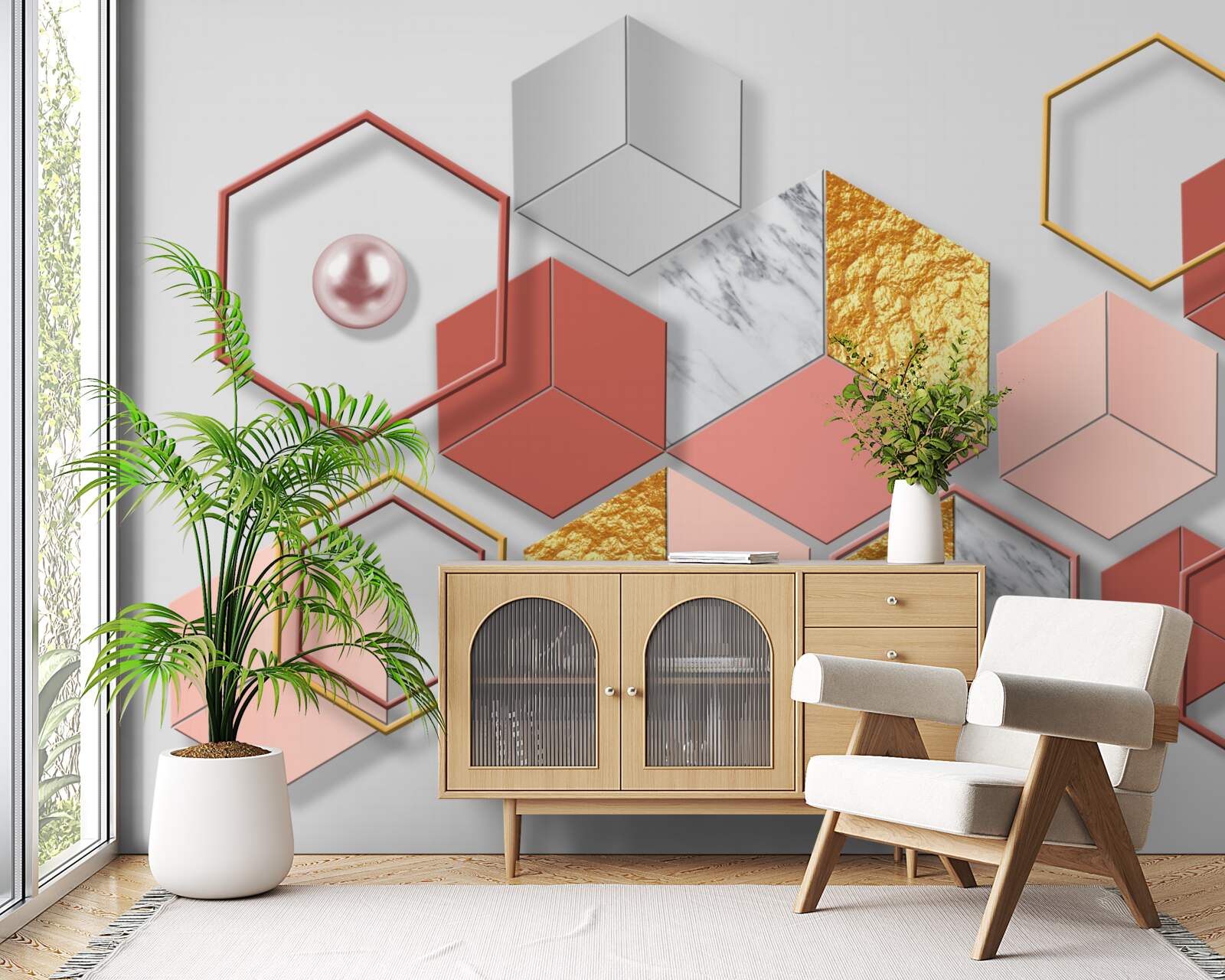 Fototapeta bordové päťuholníky s rôznym obsahom