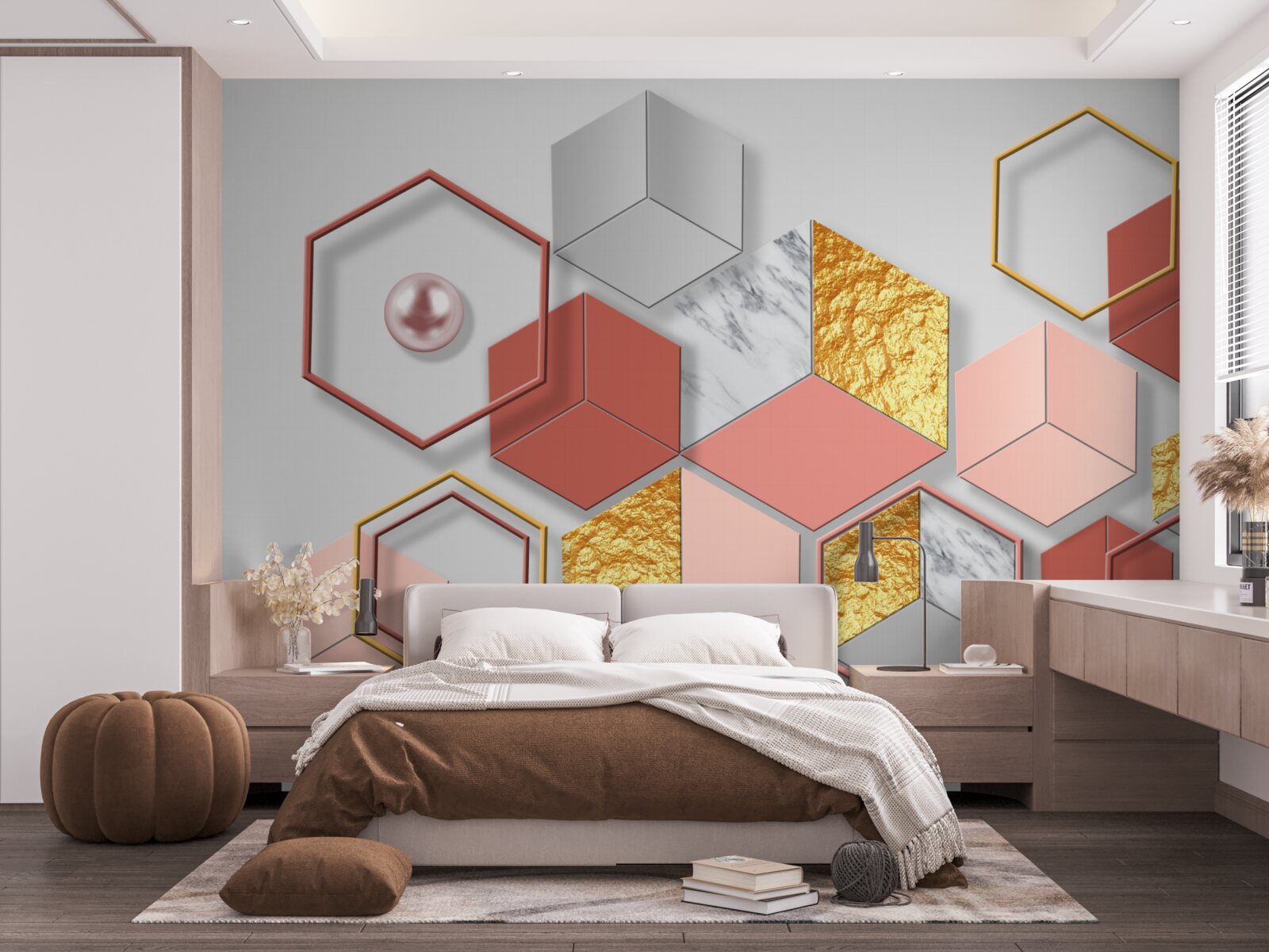 Fototapeta bordové päťuholníky s rôznym obsahom