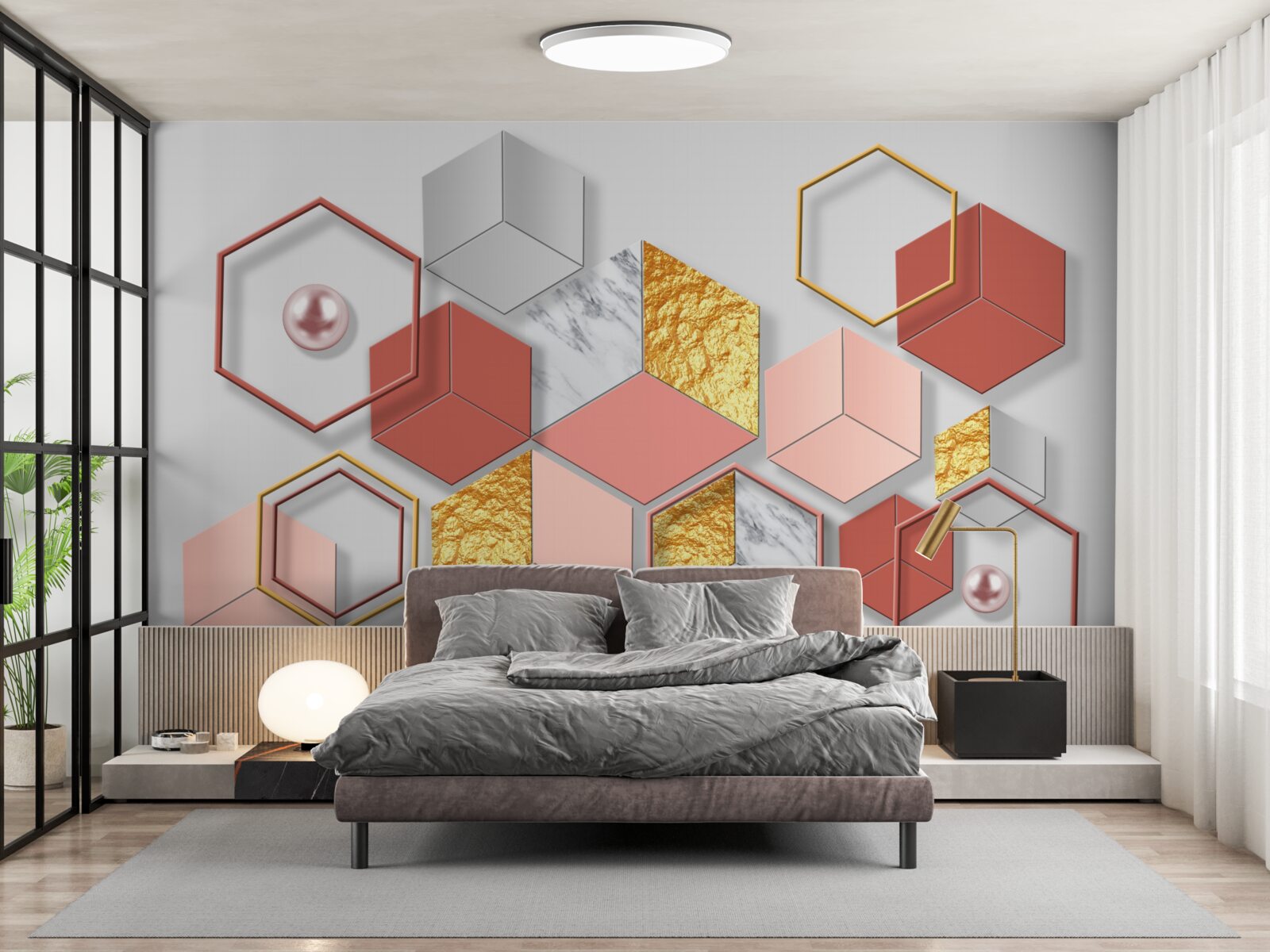 Fototapeta bordové päťuholníky s rôznym obsahom