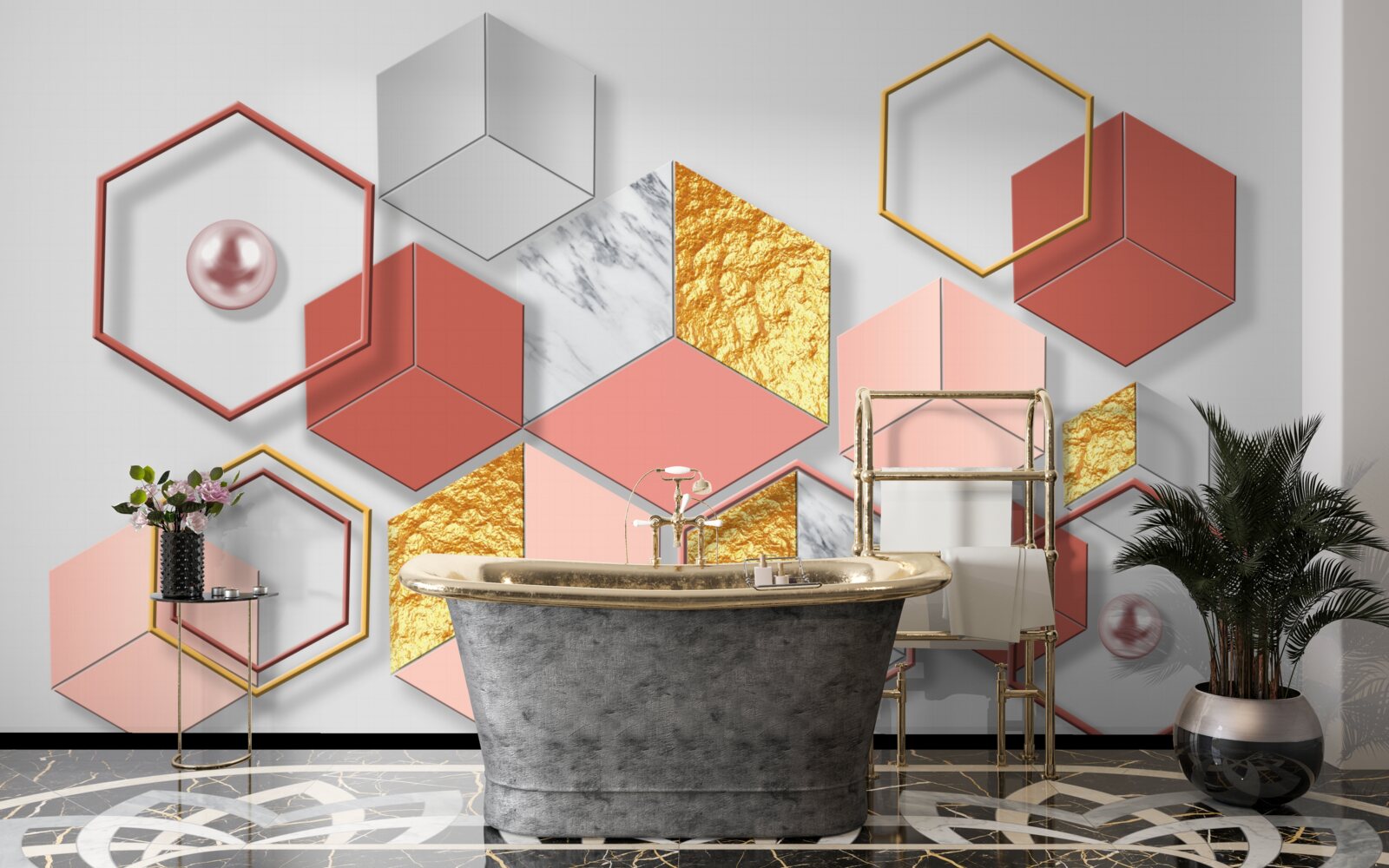 Fototapeta bordové päťuholníky s rôznym obsahom