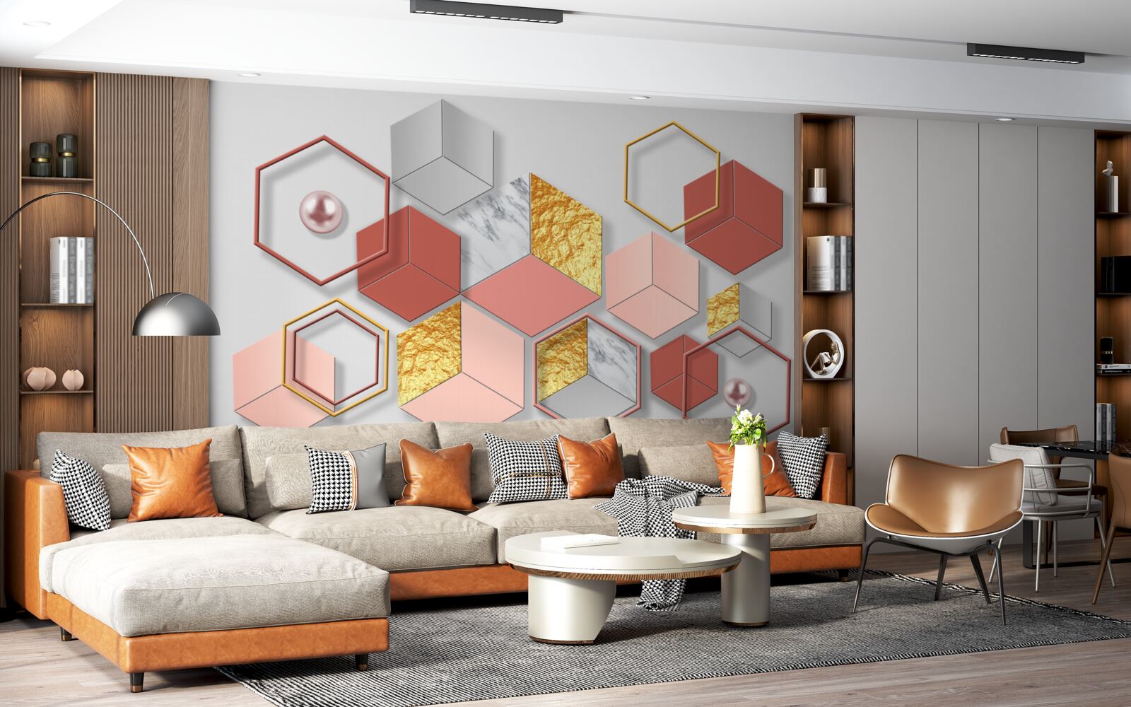 Fototapeta bordové päťuholníky s rôznym obsahom