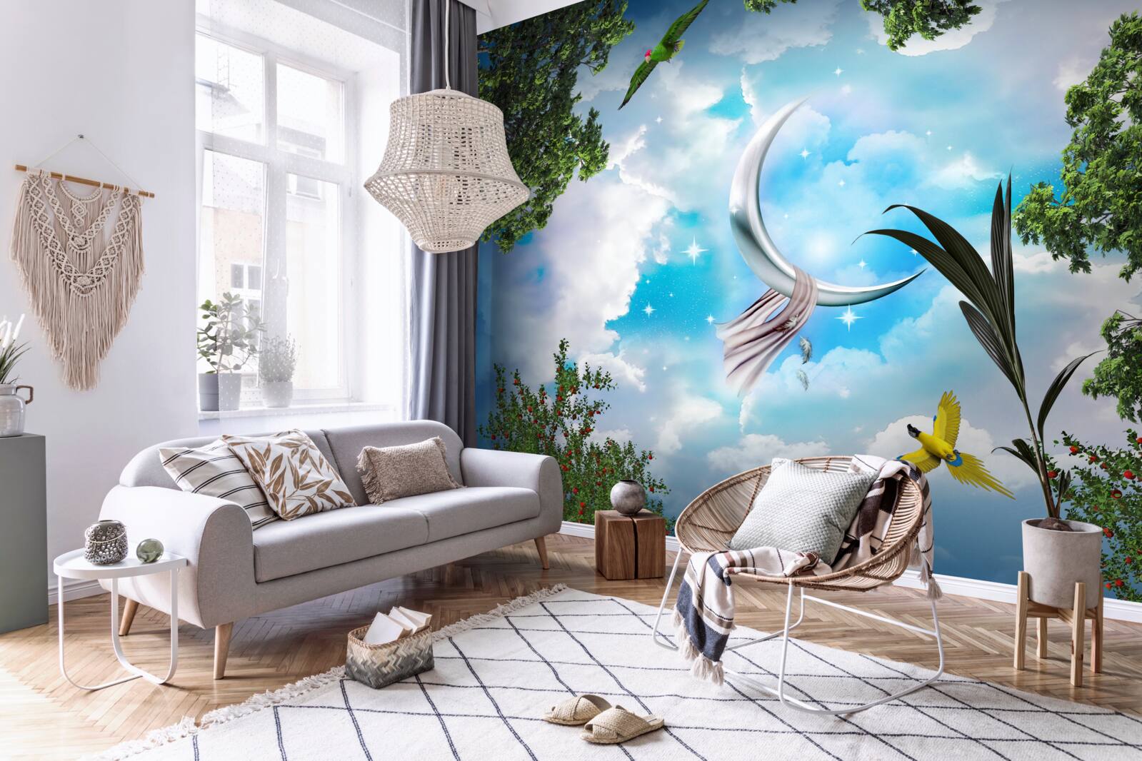 Fototapeta z lesa vidno mesiac ako z rozprávky