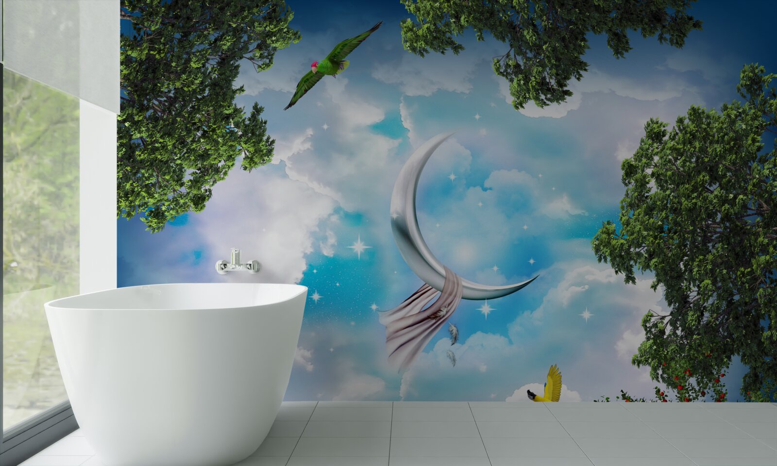 Fototapeta z lesa vidno mesiac ako z rozprávky