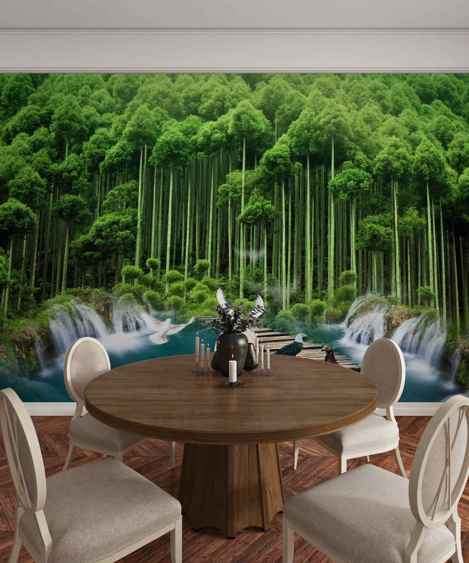 Fototapeta napájadlo v zelenej húštine, kde sa zhromažďovali vtáky