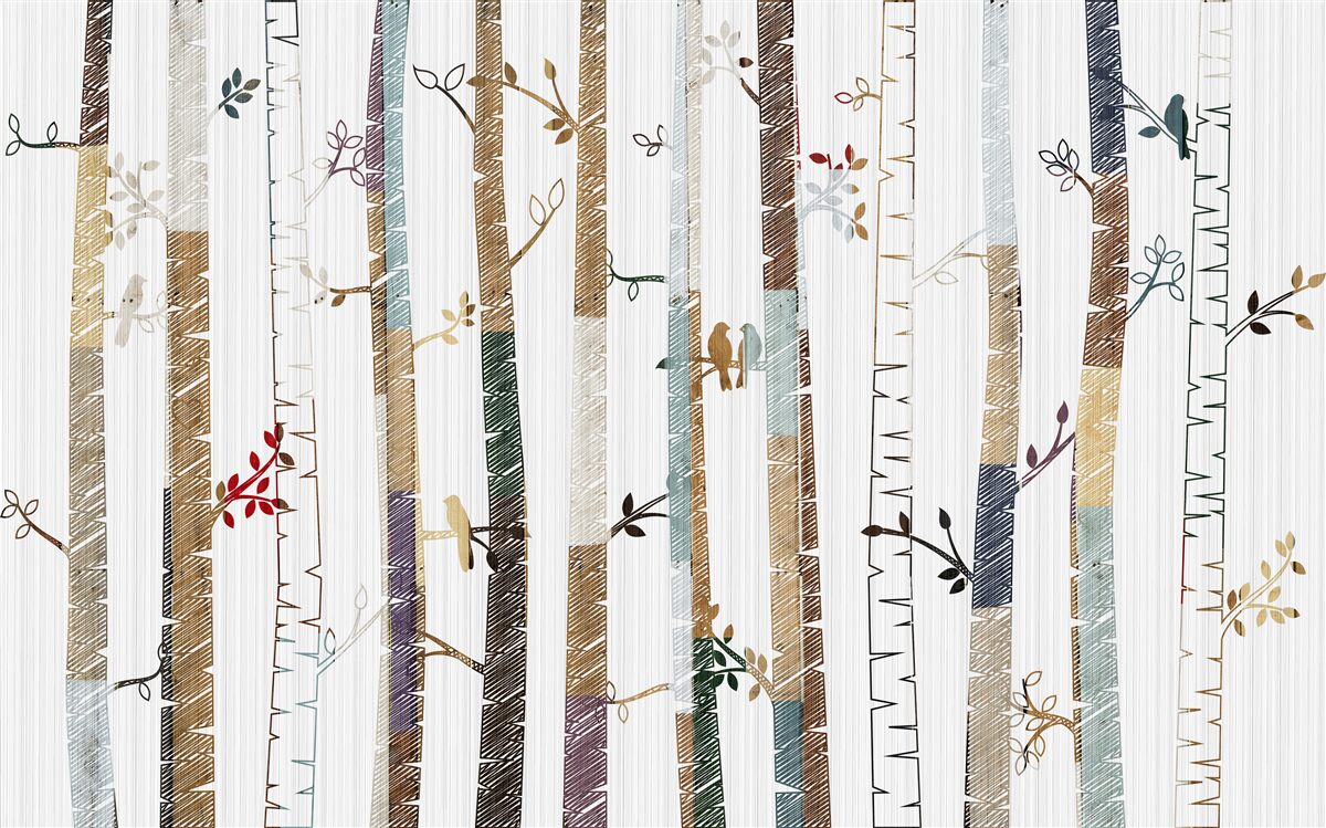 Fototapeta ilustrácie pôvabných brezových stromov vo farbe