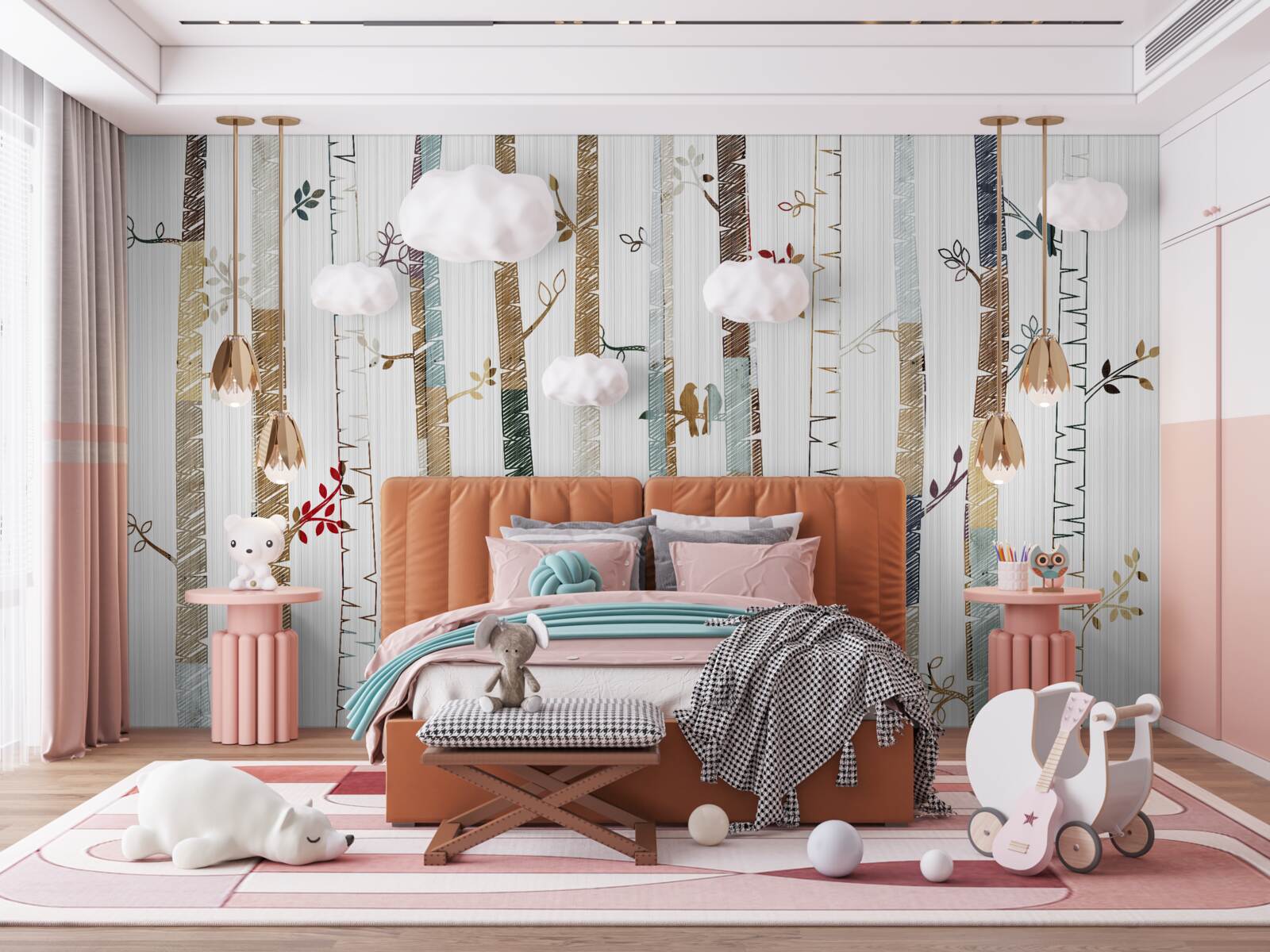 Fototapeta ilustrácie pôvabných brezových stromov vo farbe