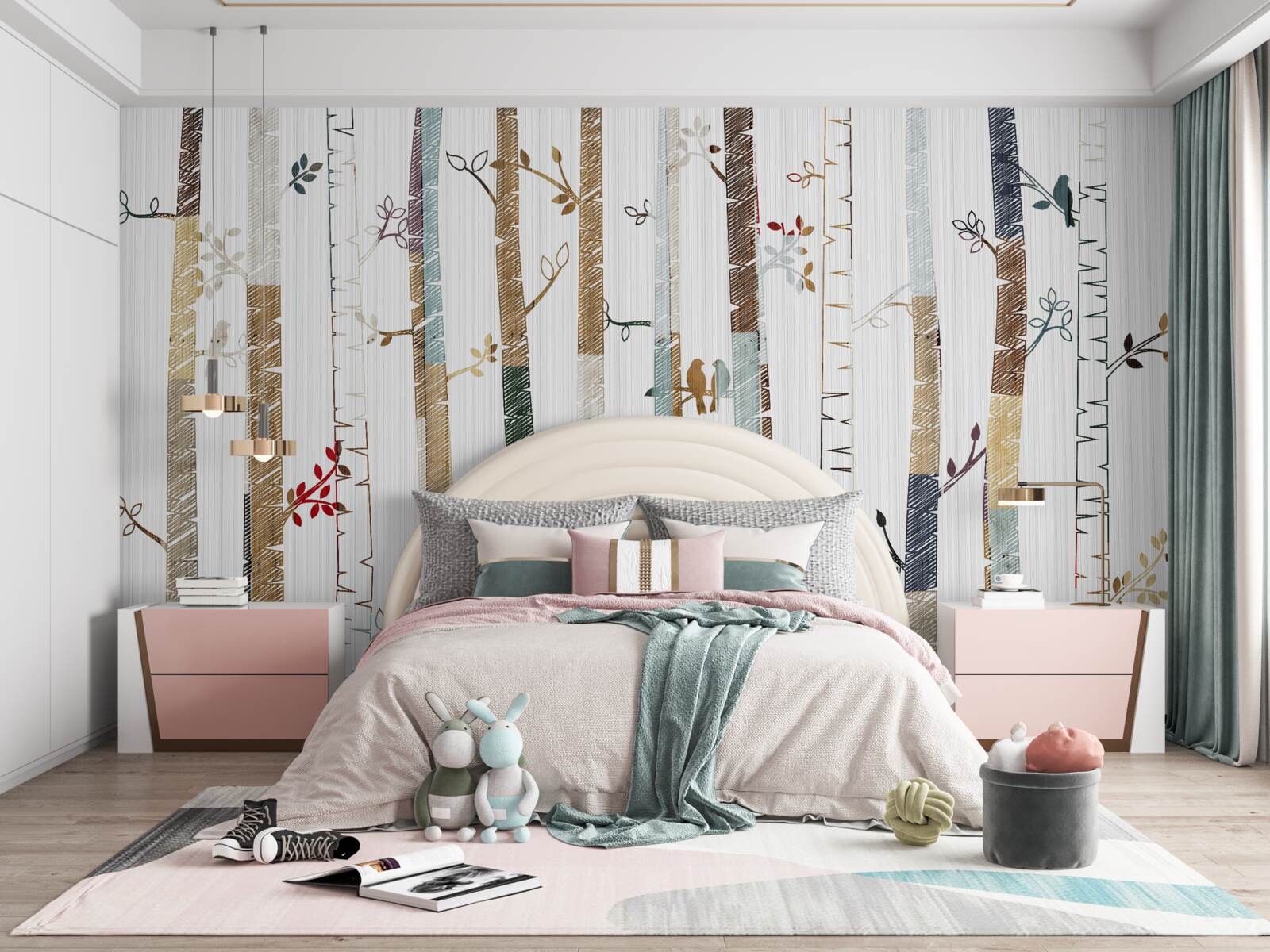 Fototapeta ilustrácie pôvabných brezových stromov vo farbe