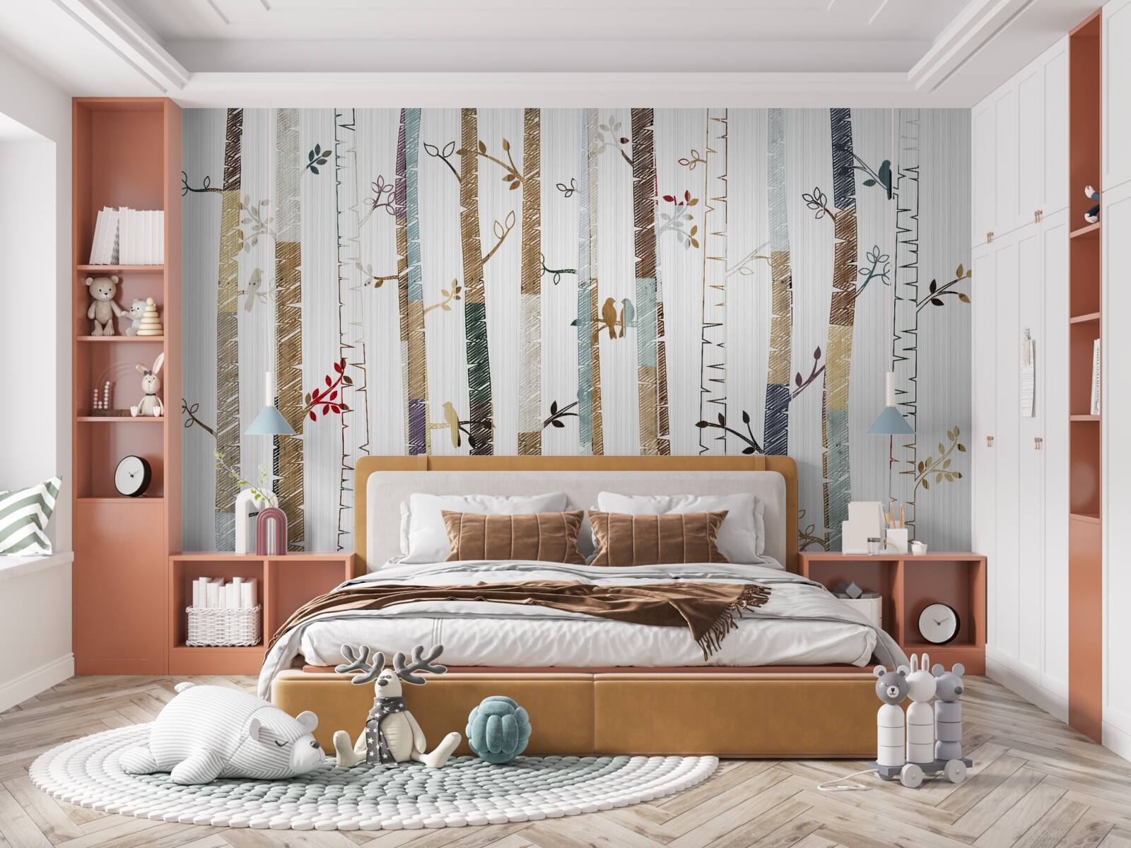 Fototapeta ilustrácie pôvabných brezových stromov vo farbe