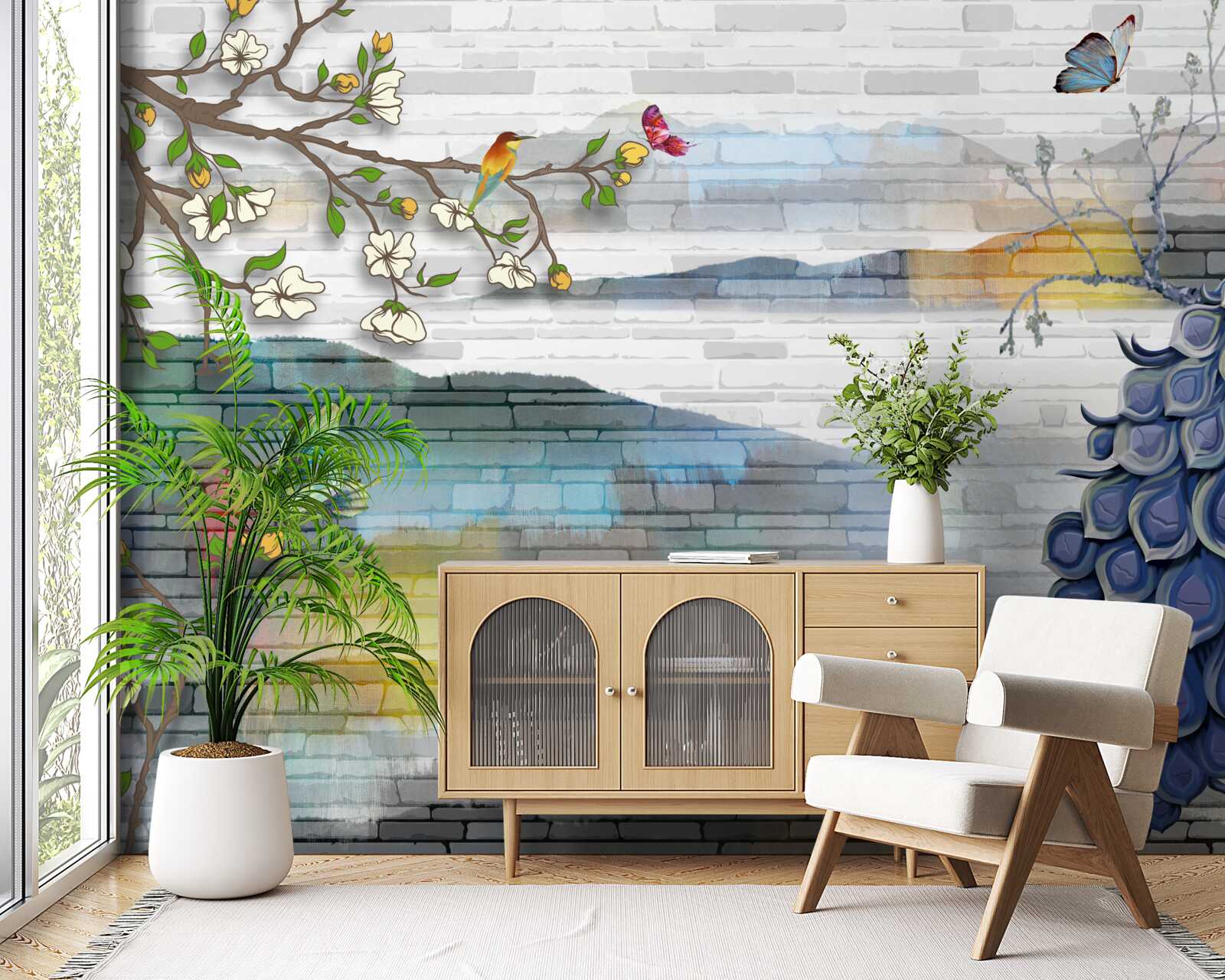 Fototapeta abstrakcia páva a jazmínu