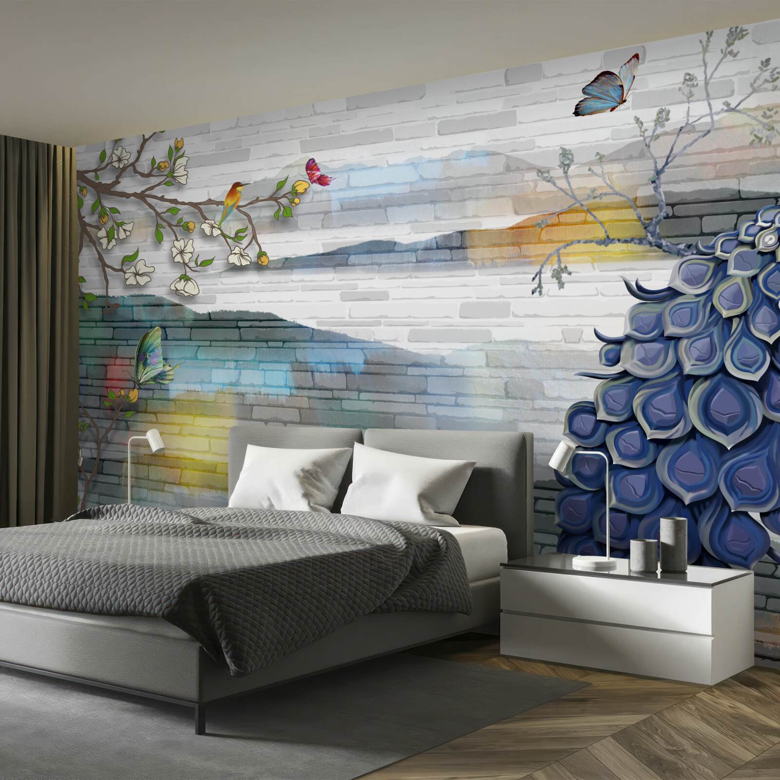 Fototapeta abstrakcia páva a jazmínu