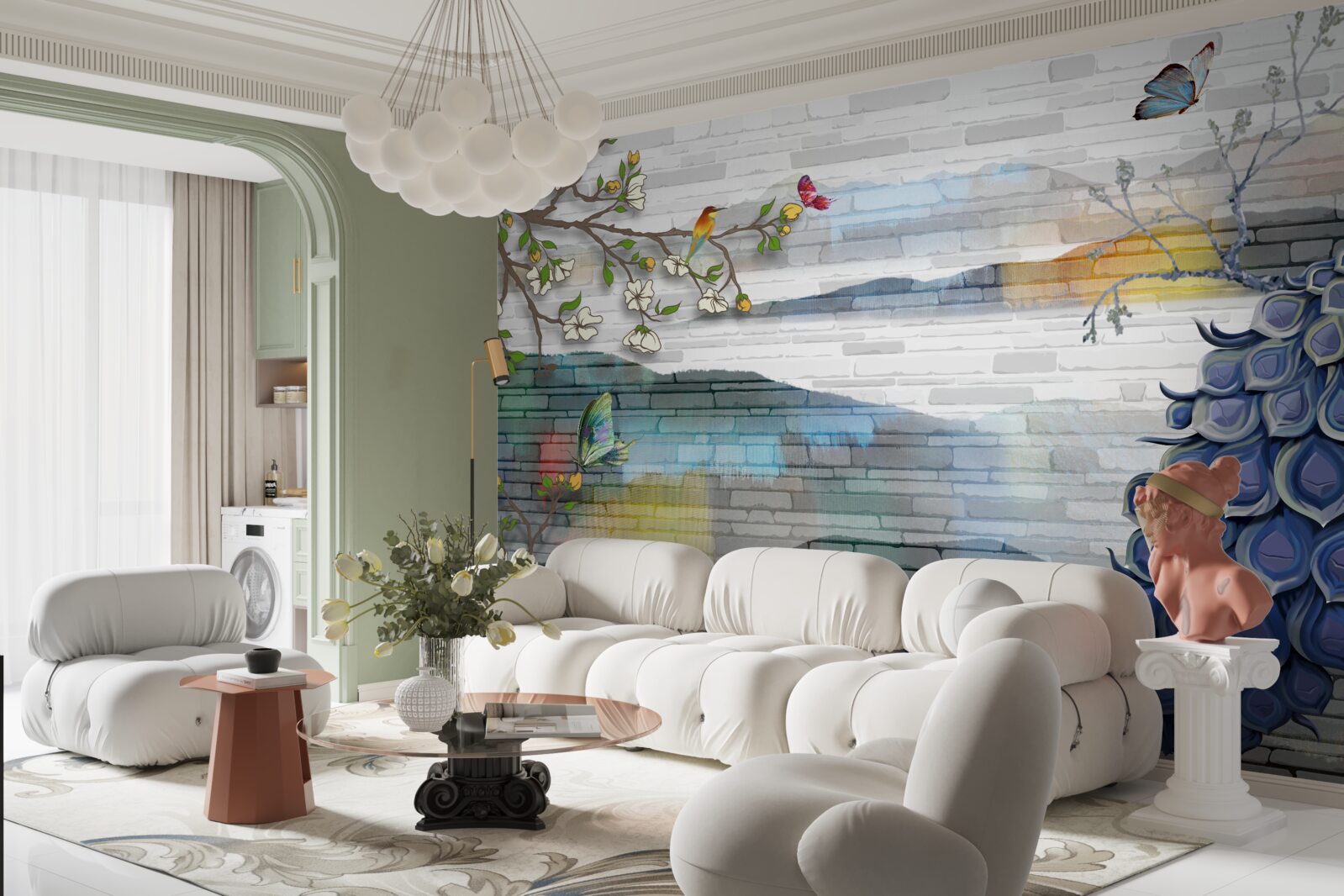 Fototapeta abstrakcia páva a jazmínu