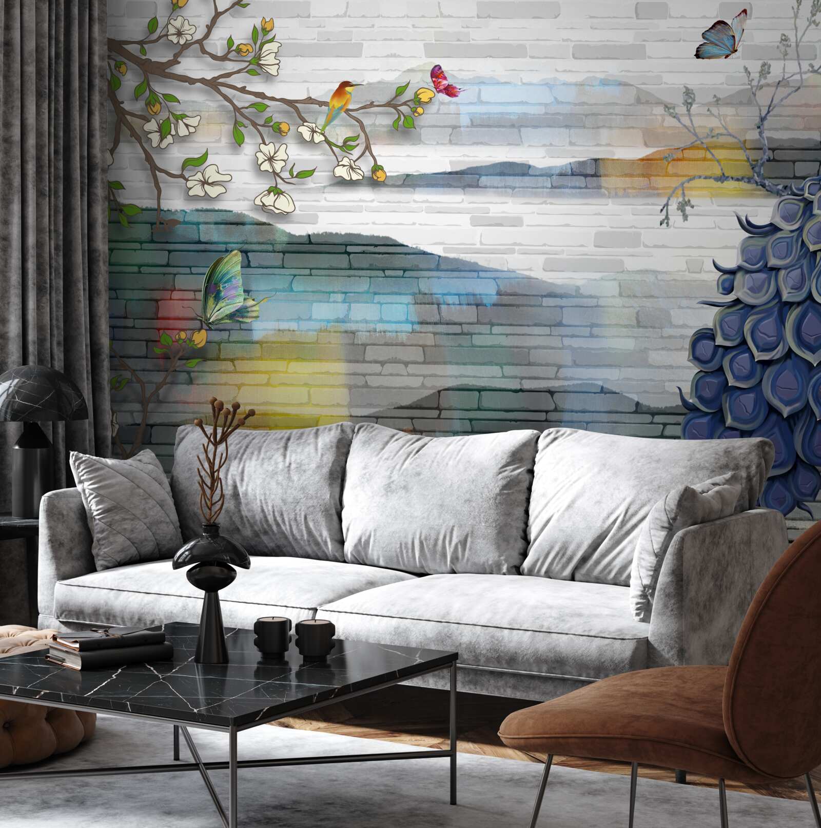 Fototapeta abstrakcia páva a jazmínu