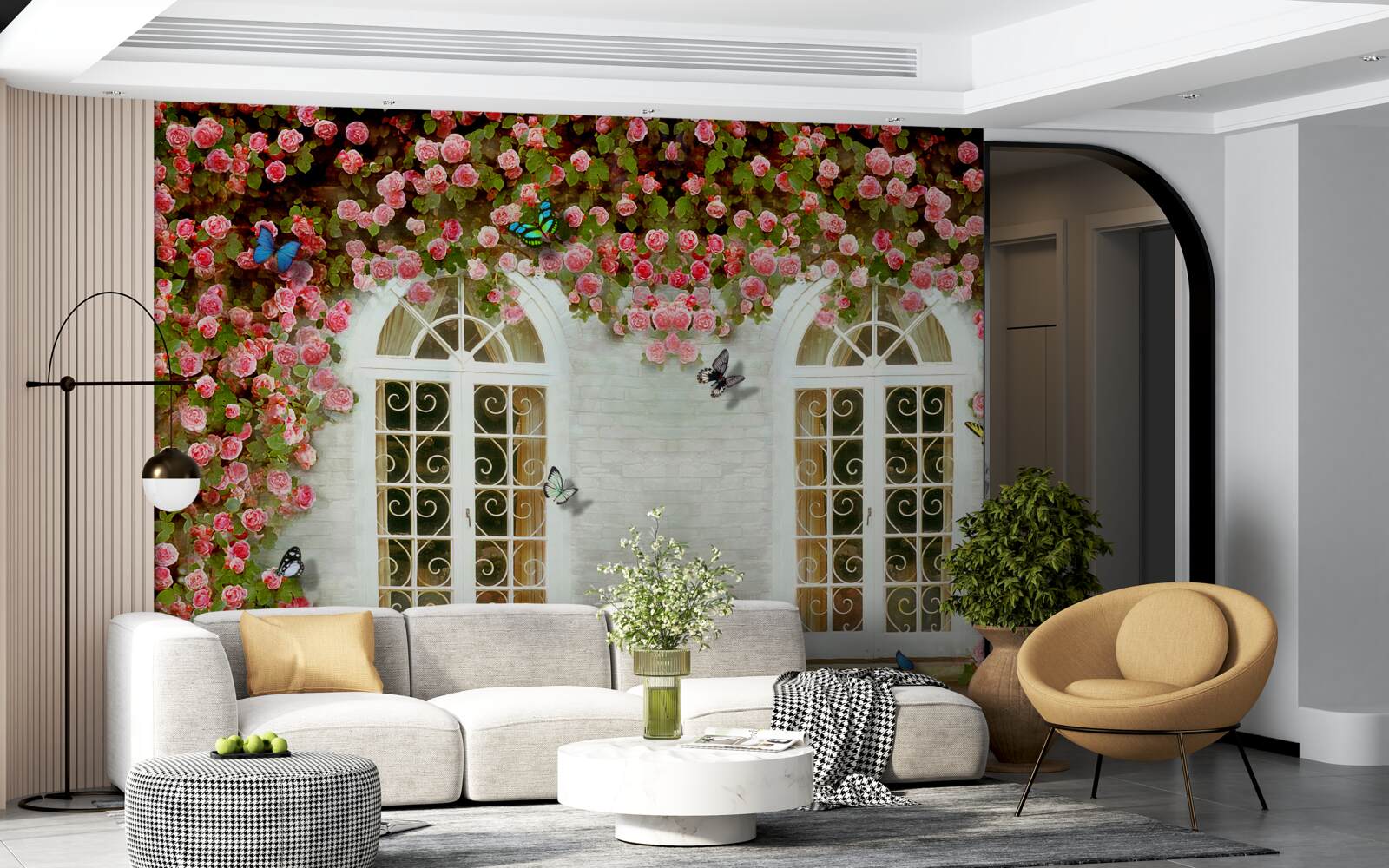 Fototapeta okná sú obklopené rozkvitnutými ružami