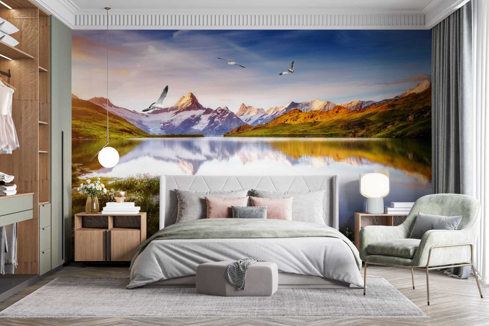 Fototapeta západ slnka nad horskou riekou