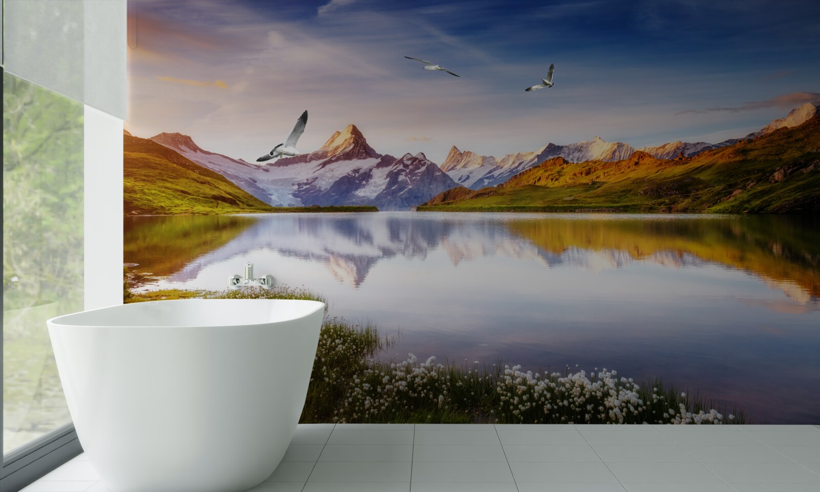 Fototapeta západ slnka nad horskou riekou