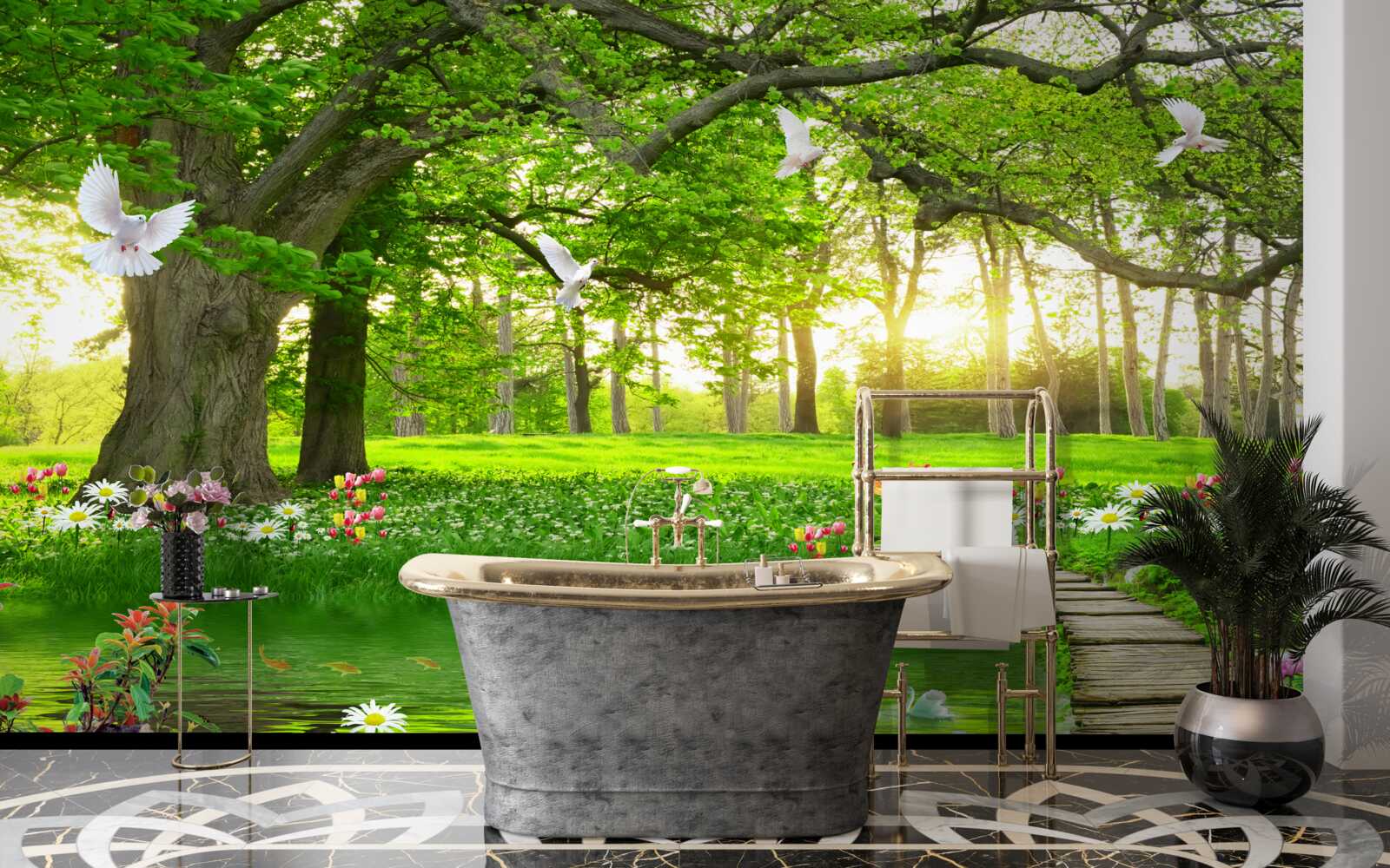 Fototapeta na úsvite je slnečná lúka zelená