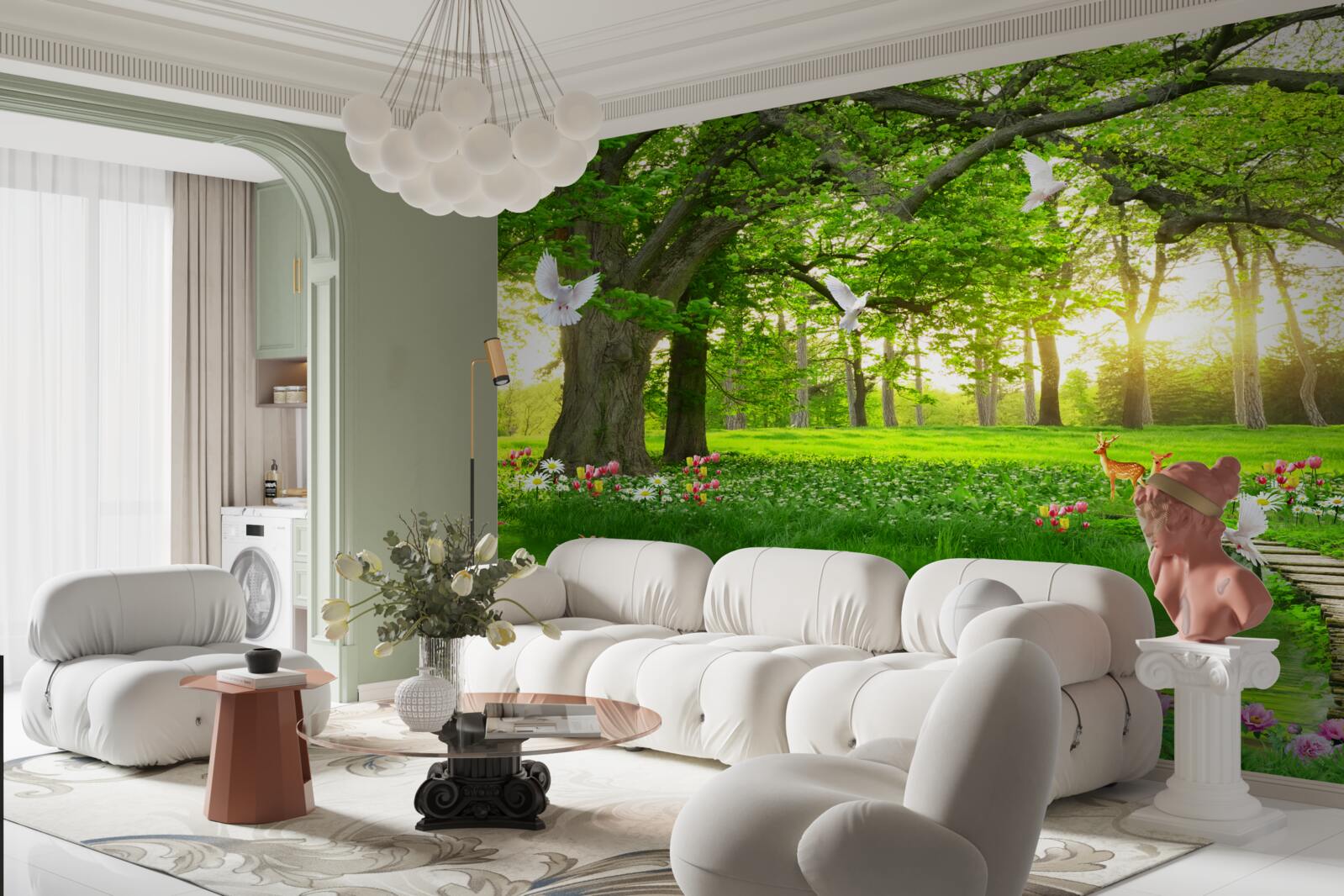 Fototapeta na úsvite je slnečná lúka zelená