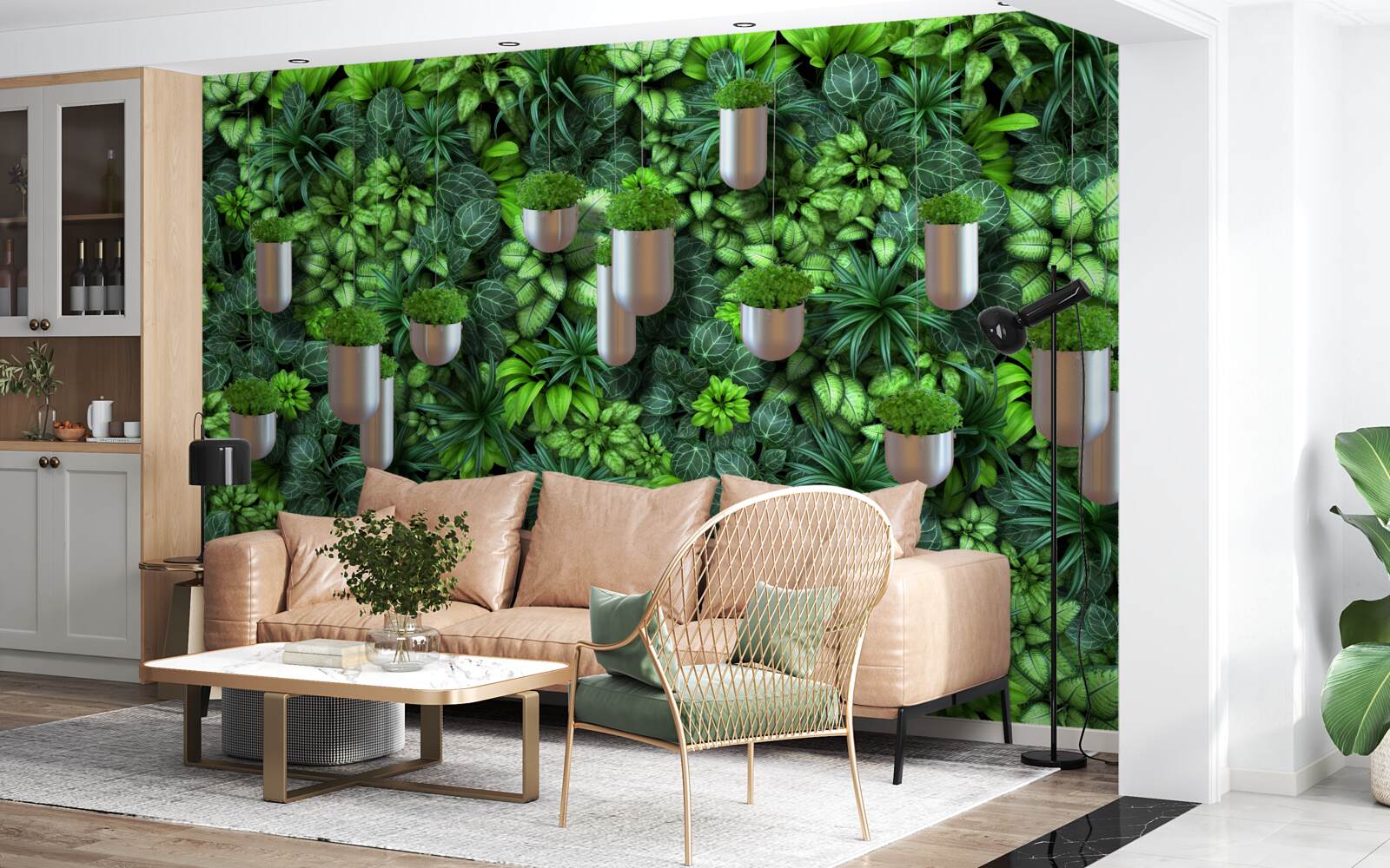 Fototapeta farba je zelená a rastliny sú v črepníku