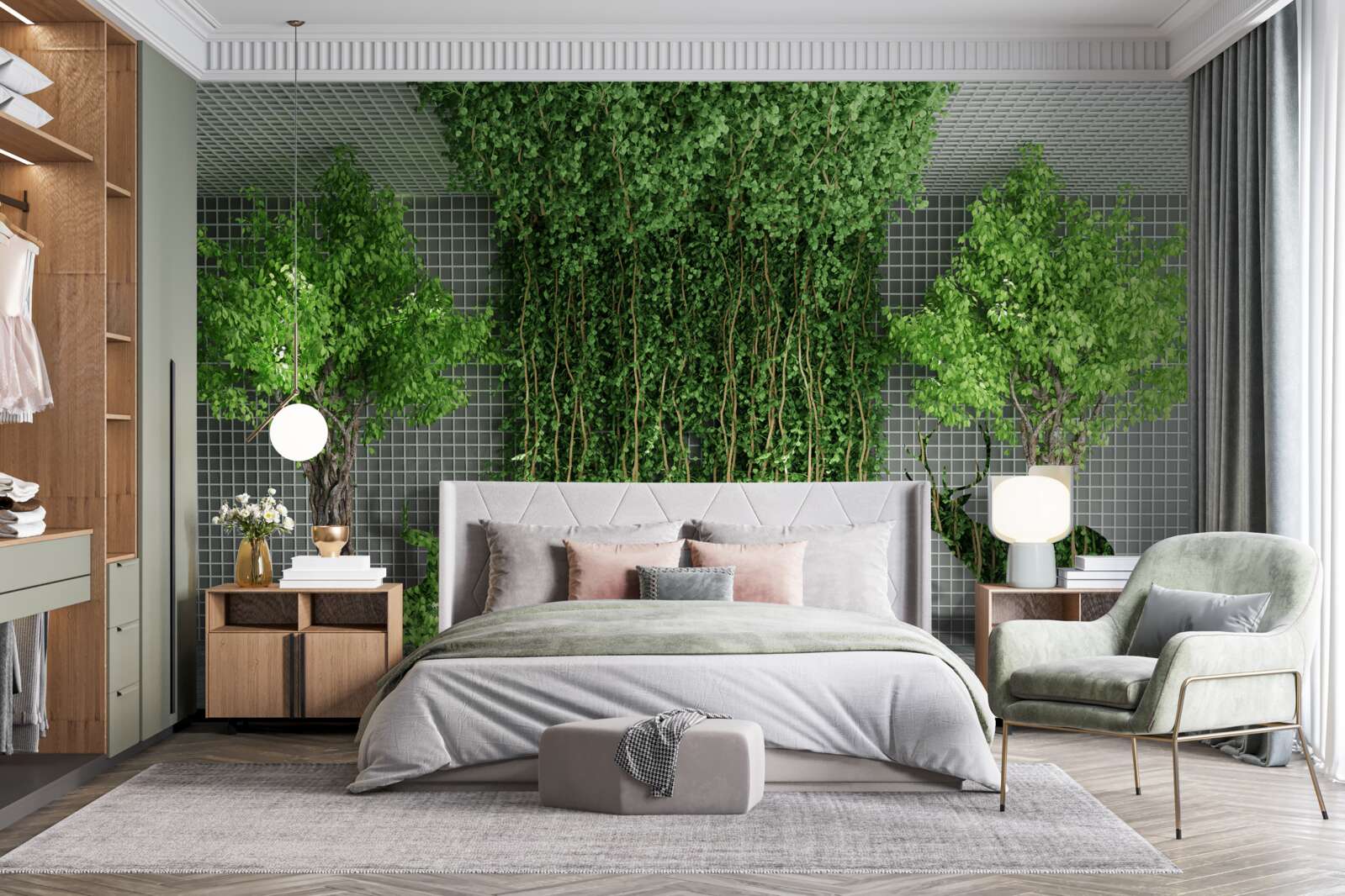 Fototapeta zelený les obklopuje scénu jeleňa