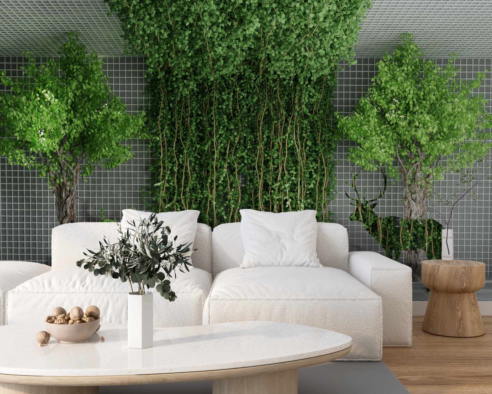 Fototapeta zelený les obklopuje scénu jeleňa