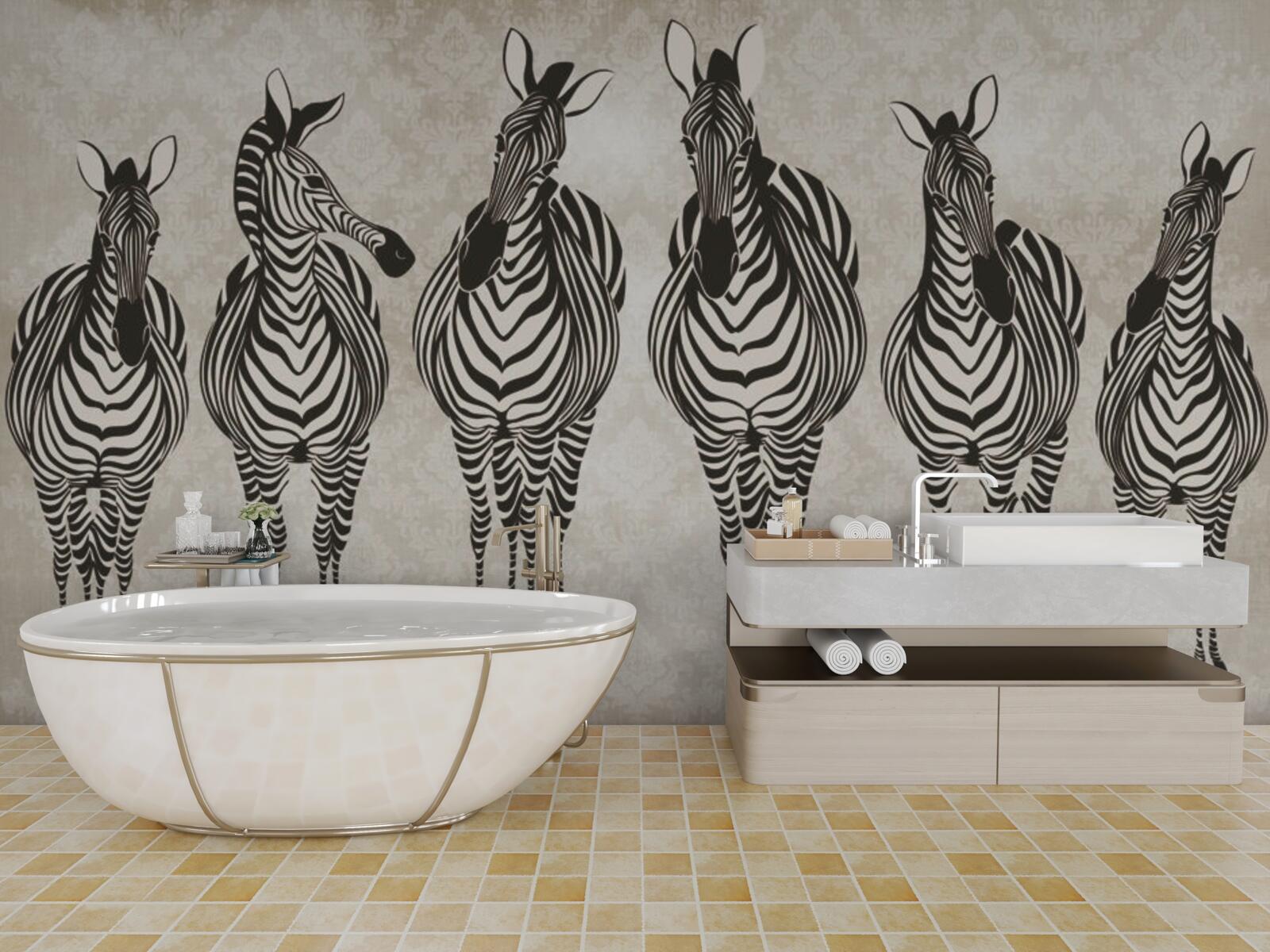 Fototapeta skupina zebier mieri do ich úkrytu