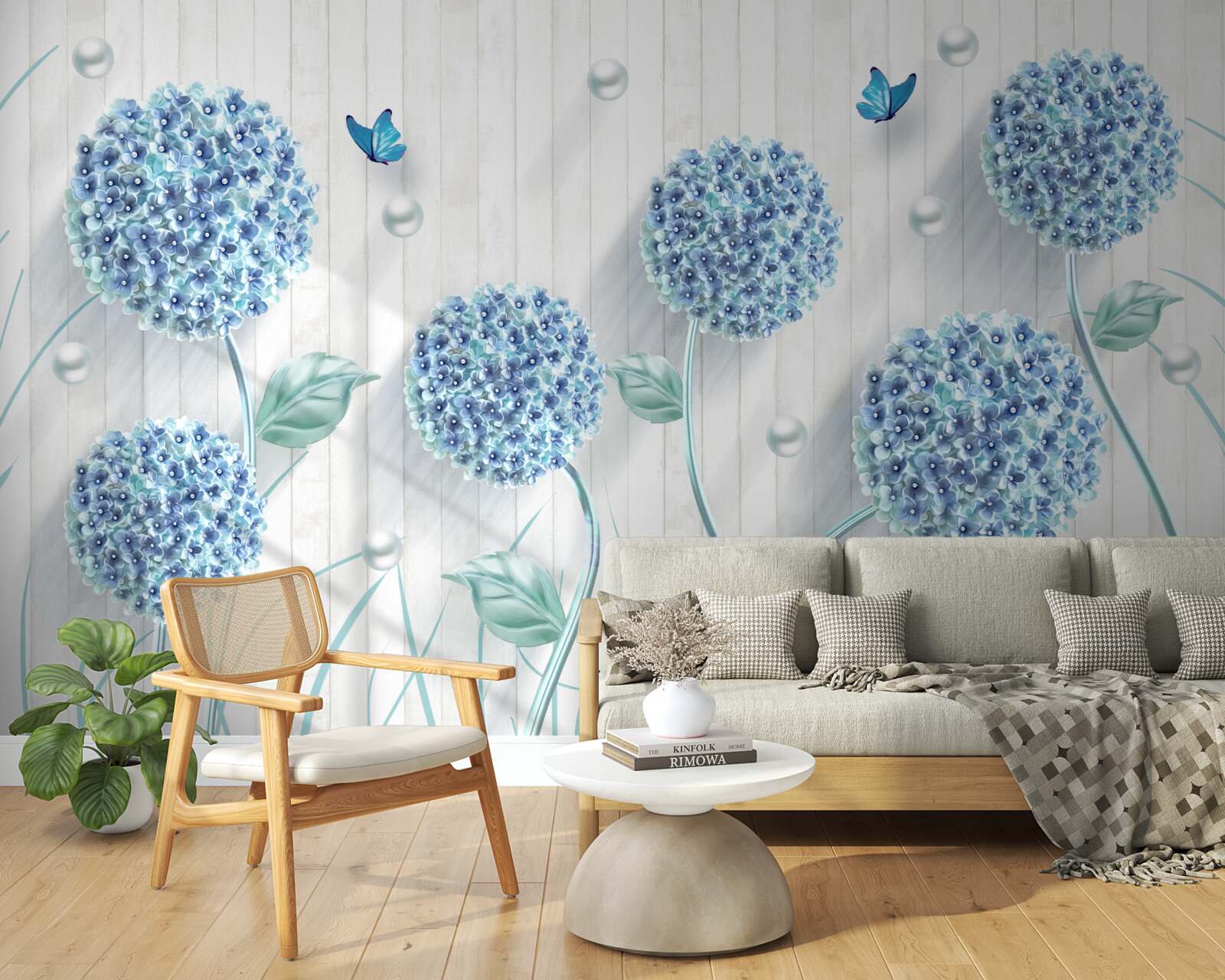 Fototapeta nezvyčajné modré motýle a kvety