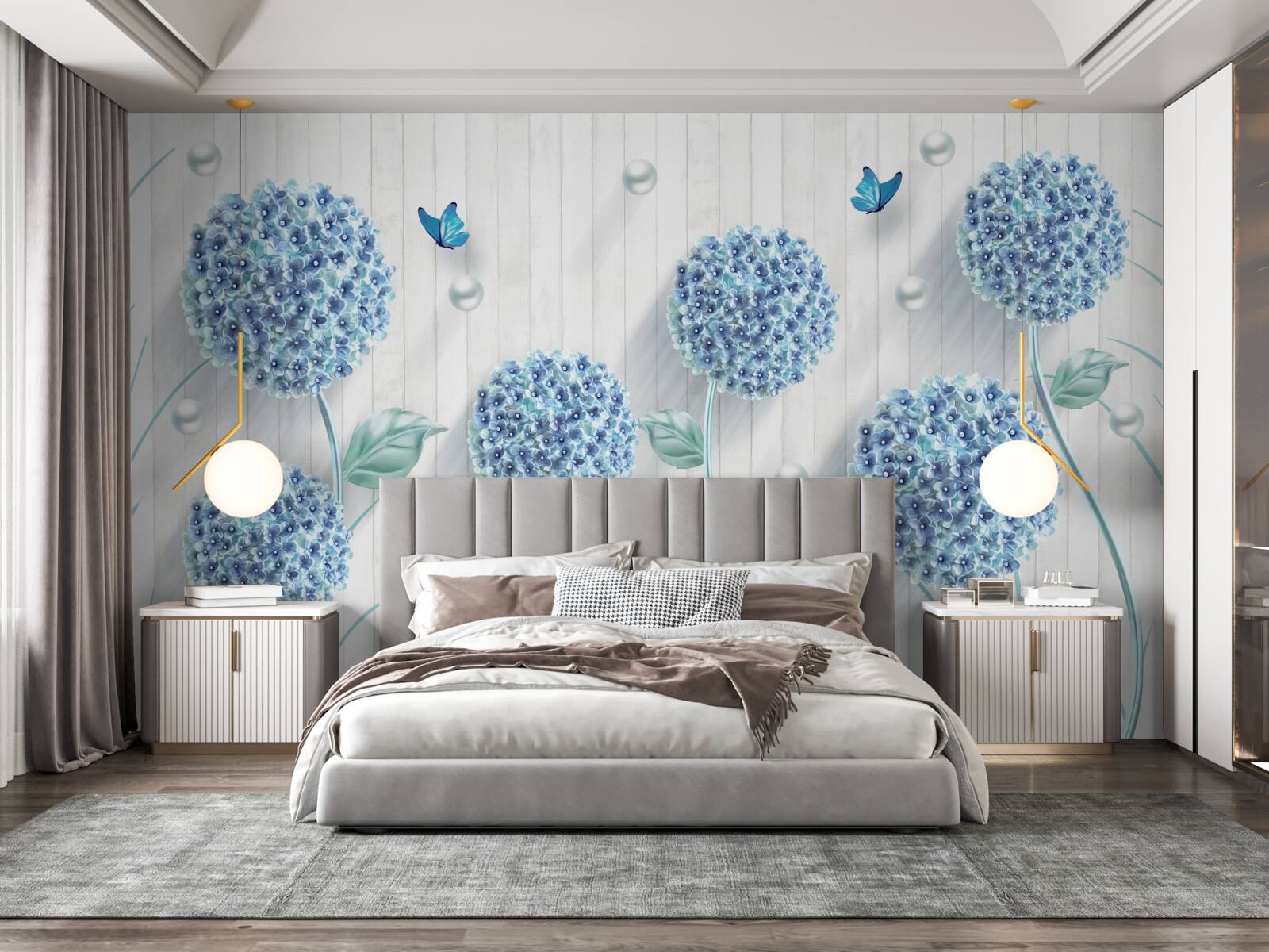 Fototapeta nezvyčajné modré motýle a kvety