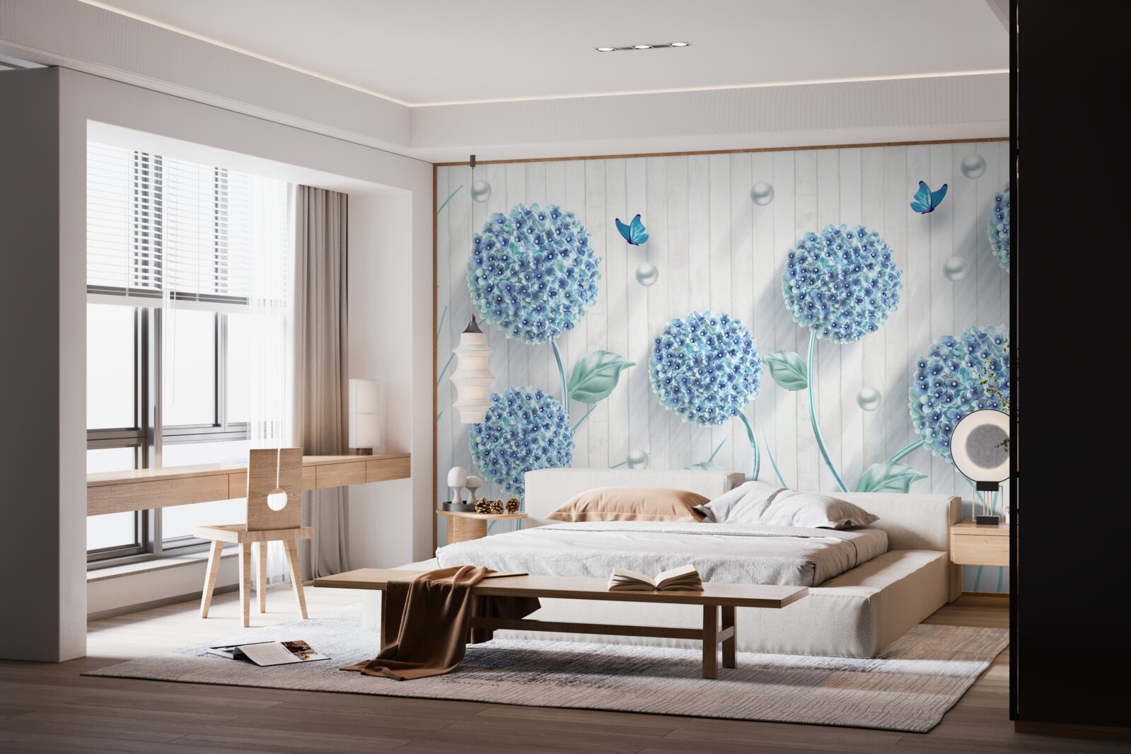 Fototapeta nezvyčajné modré motýle a kvety