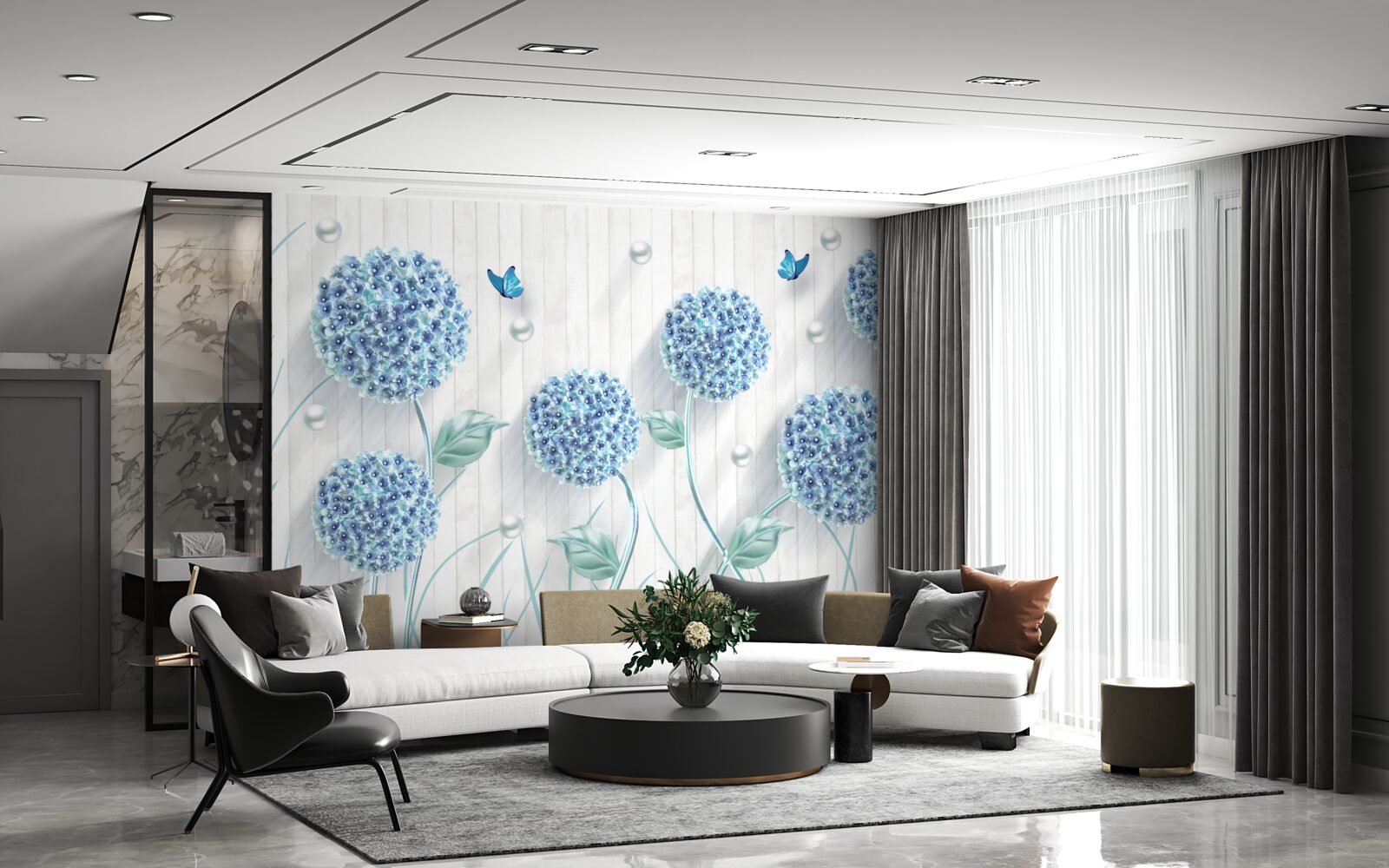 Fototapeta nezvyčajné modré motýle a kvety