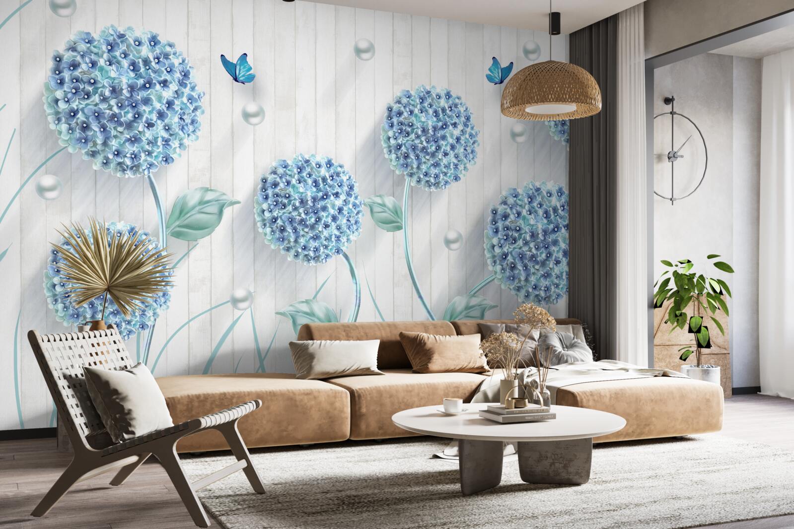 Fototapeta nezvyčajné modré motýle a kvety