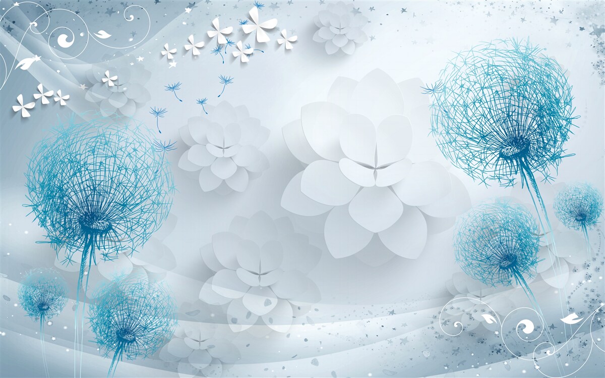 Fototapeta škála odtieňov modrej s kvetmi