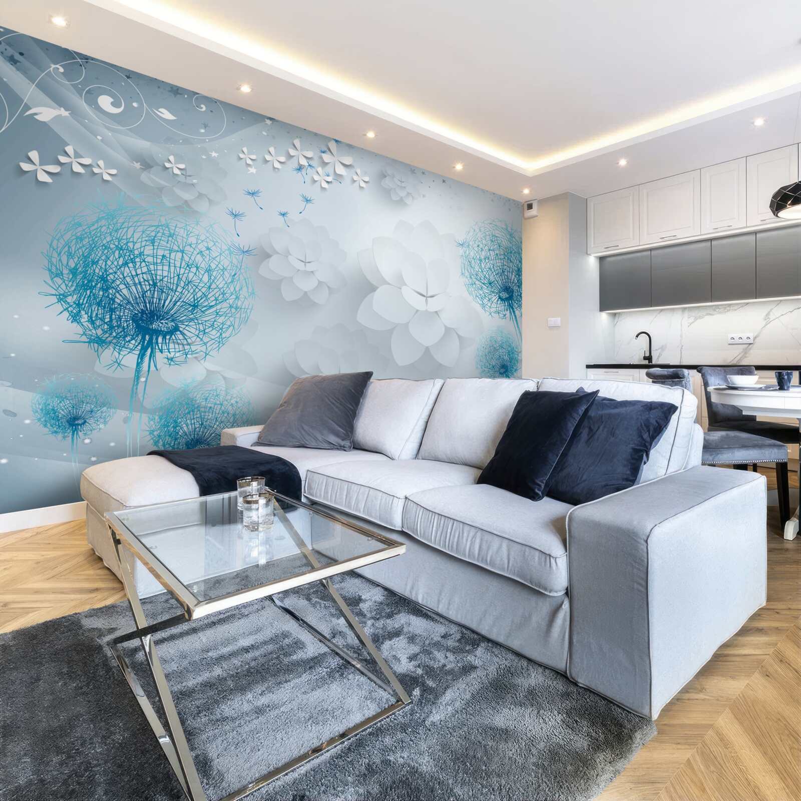 Fototapeta škála odtieňov modrej s kvetmi